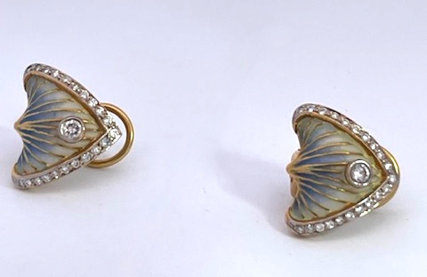 Women's Masriera Plique a Jour Earrings 18K For Sale
