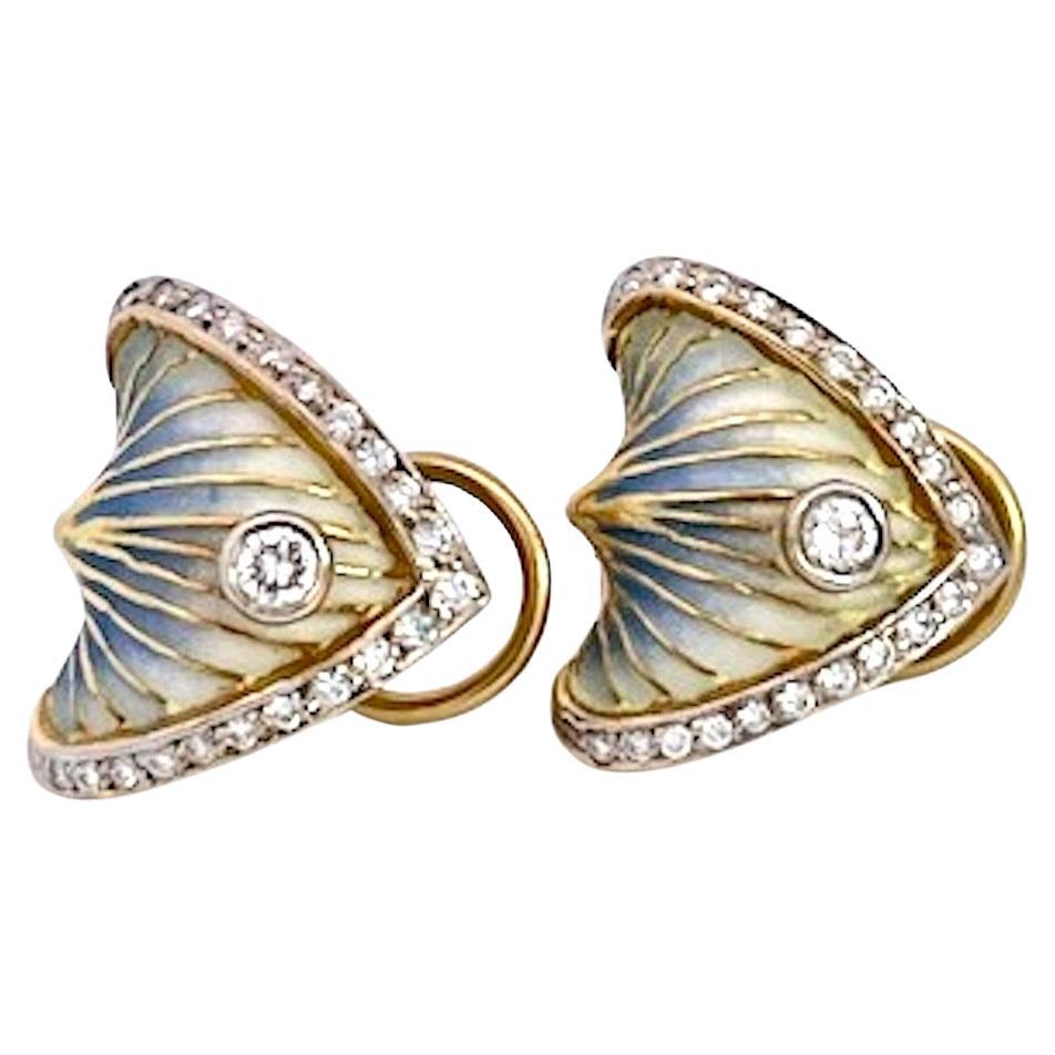 Masriera Plique a Jour Earrings 18K For Sale