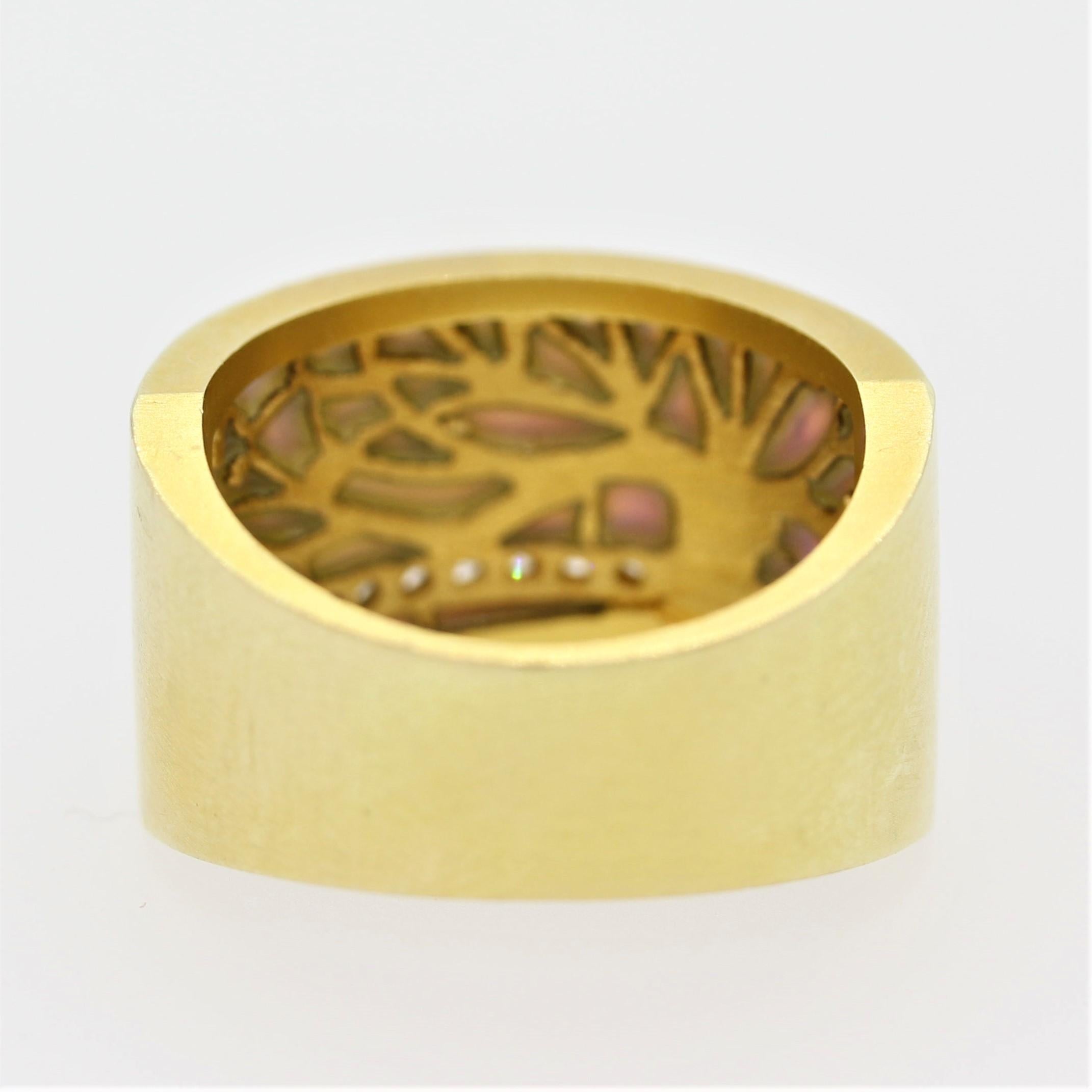 Masriera Plique-a-Jour Enamel Diamond Gold Ring Band In New Condition In Beverly Hills, CA