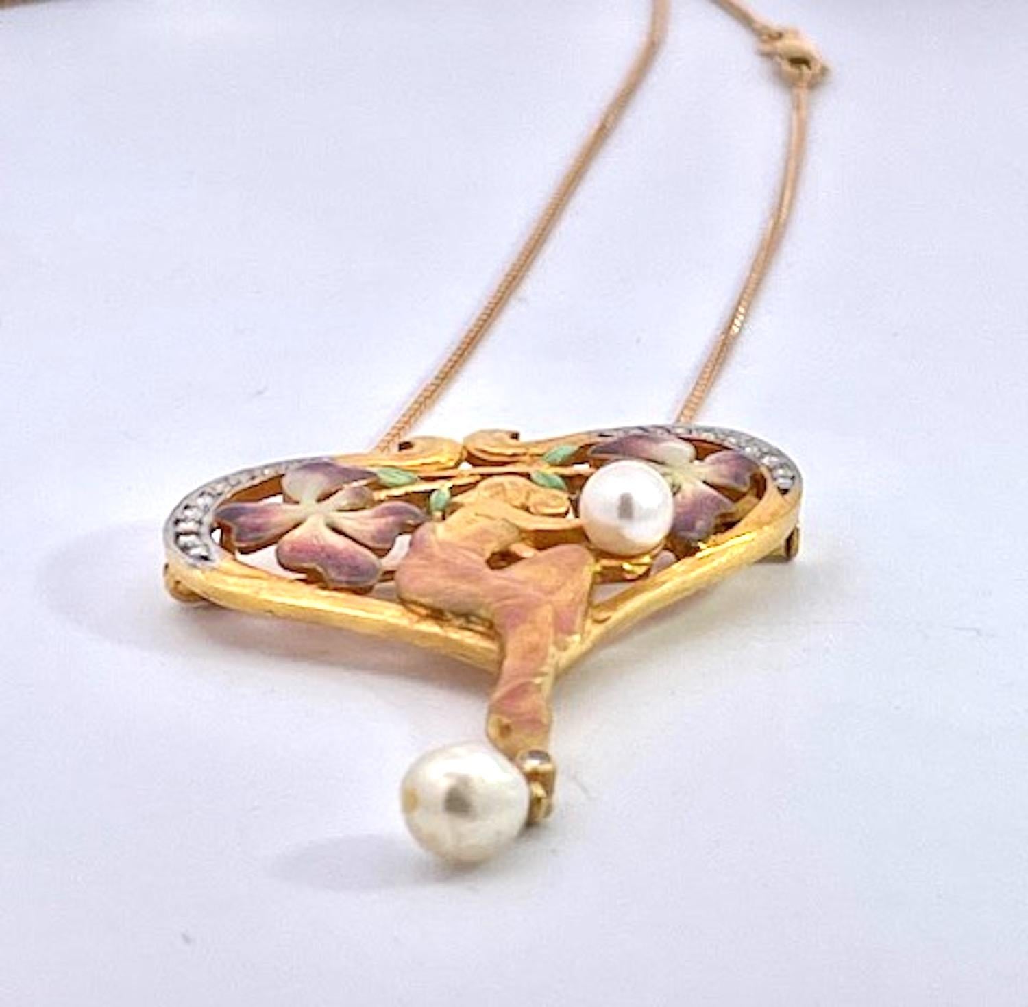 Masriera Plique a Jour Pendant Necklace 18K For Sale 4