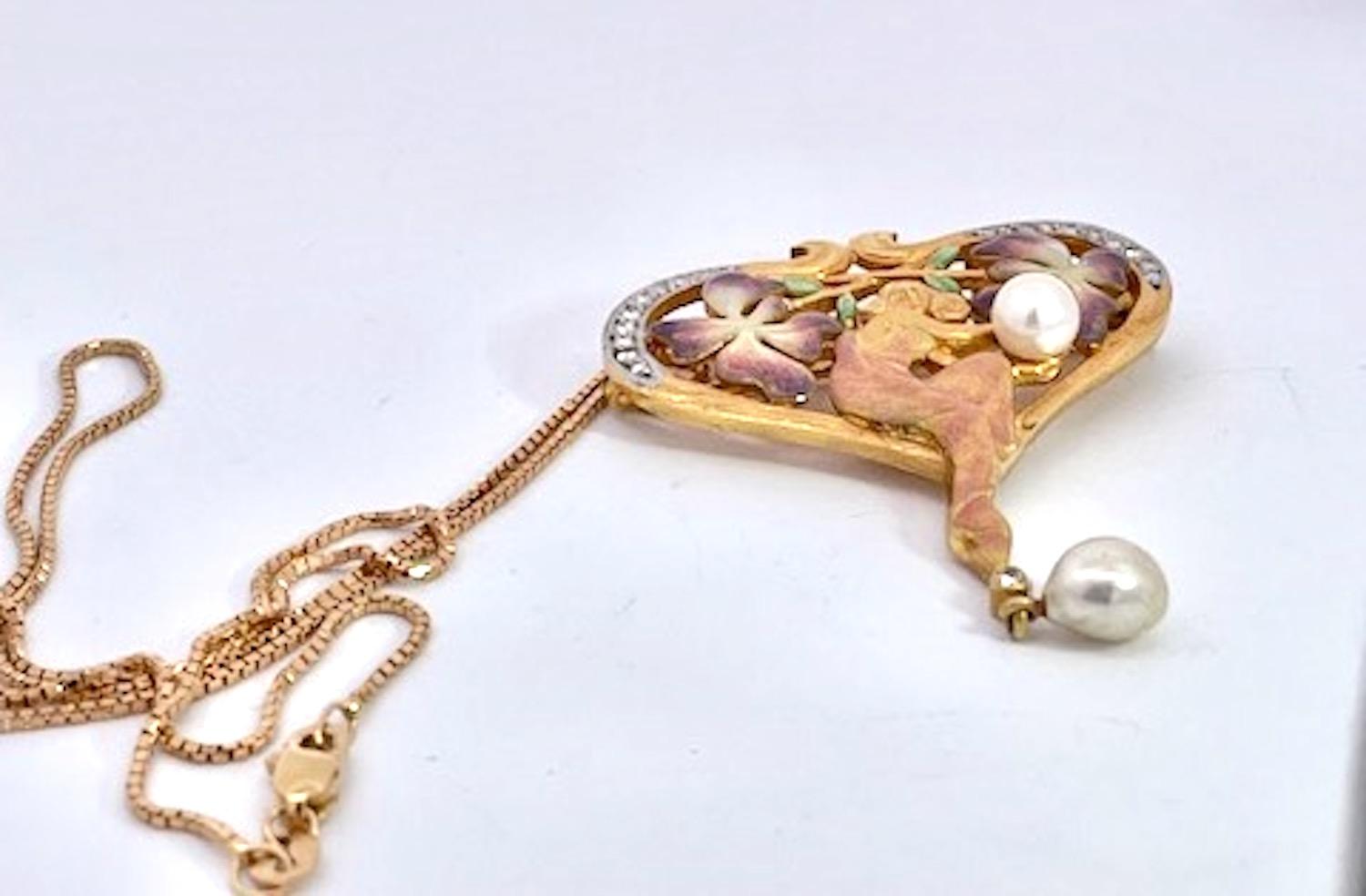 Masriera Plique a Jour Pendant Necklace 18K For Sale 5