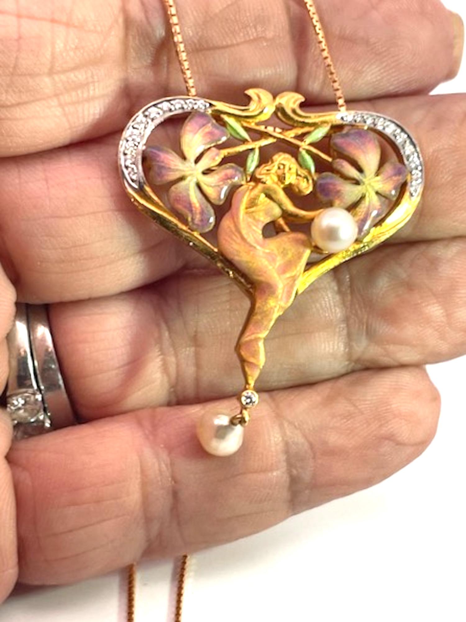 Masriera Plique a Jour Pendant Necklace 18K For Sale 8