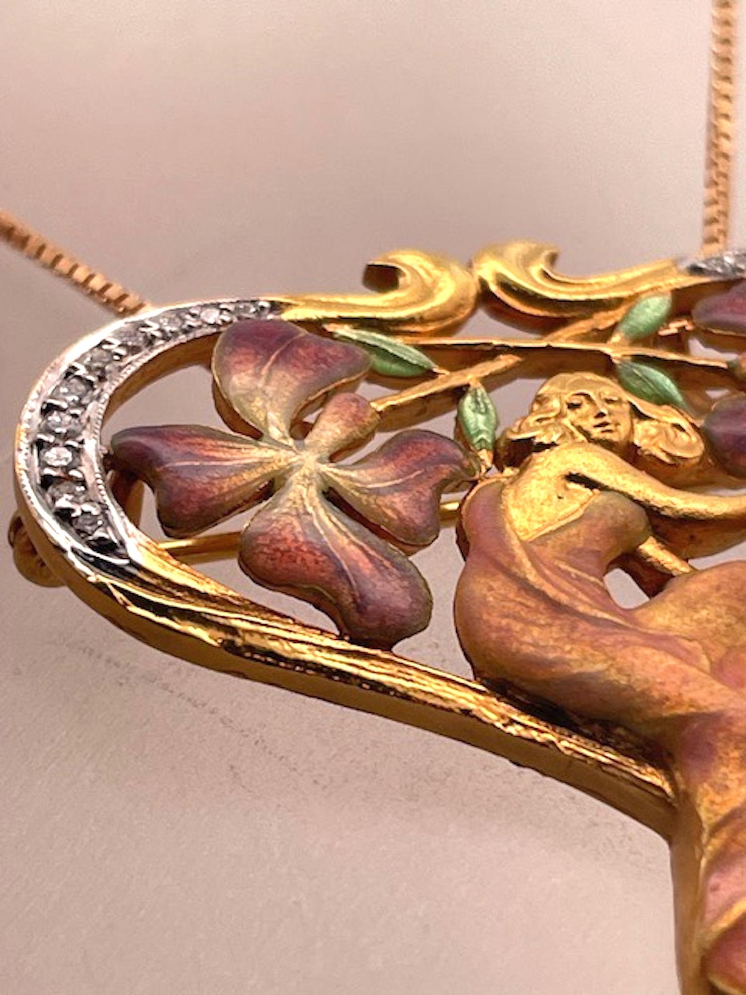 Masriera Plique a Jour Pendant Necklace 18K In Good Condition For Sale In North Hollywood, CA