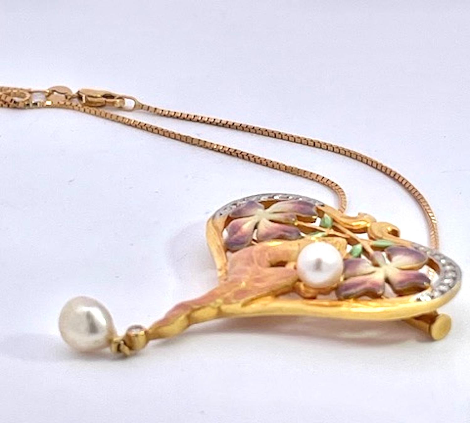 Masriera Plique a Jour Pendant Necklace 18K For Sale 1