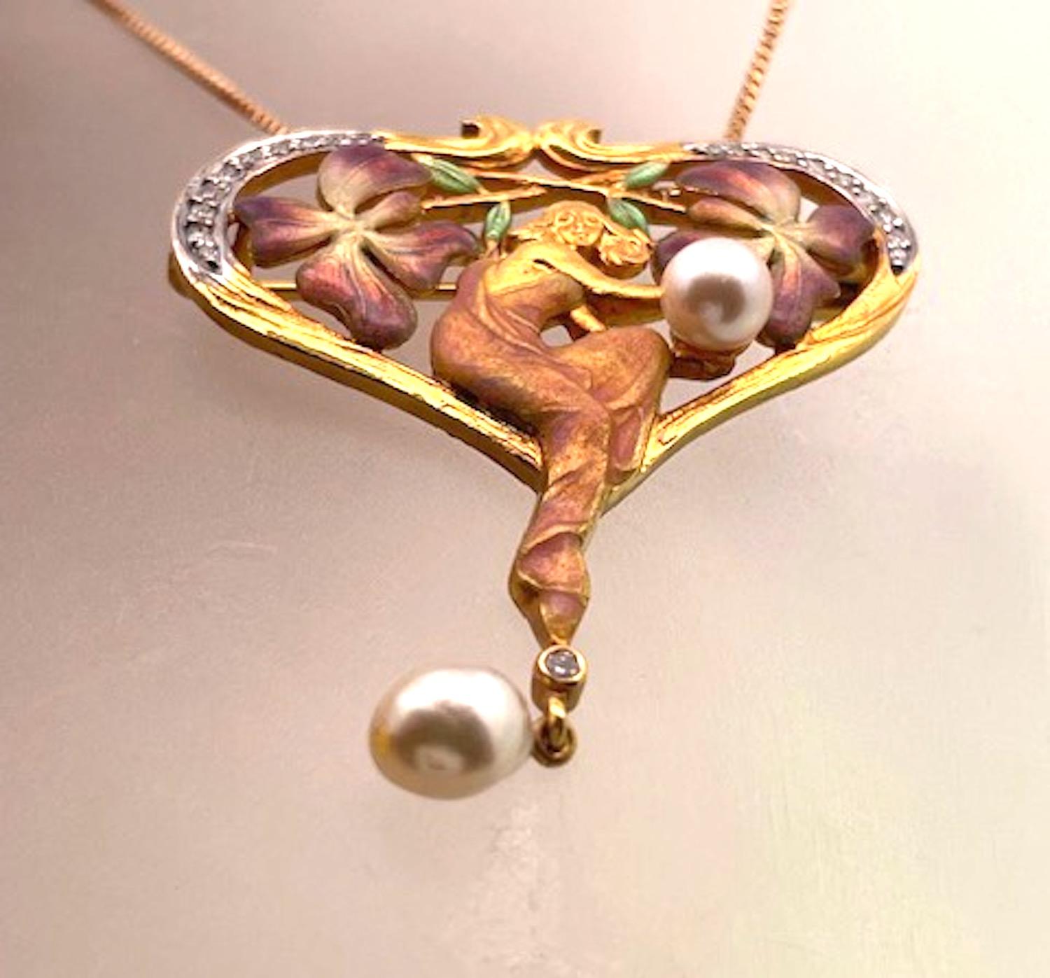 Masriera Plique a Jour Pendant Necklace 18K For Sale 2