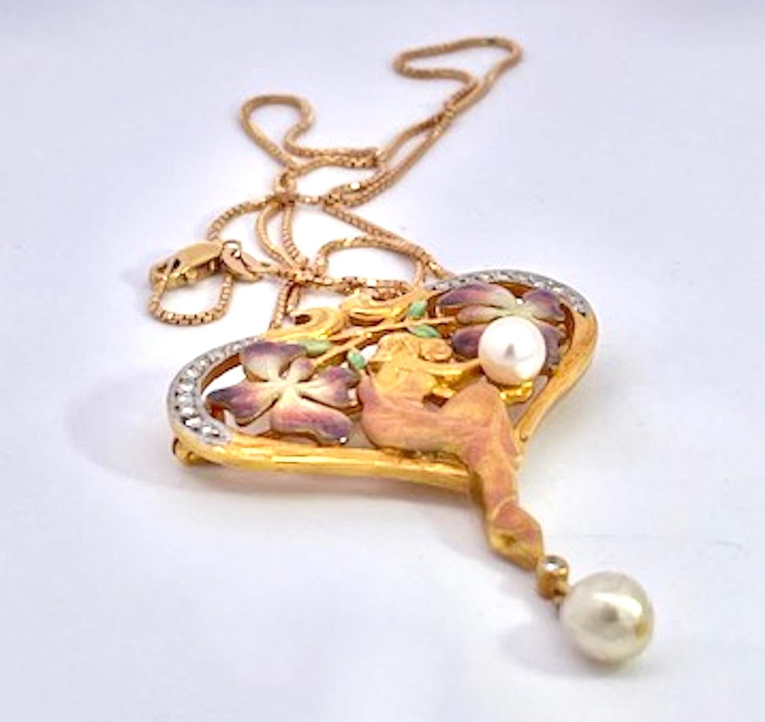 Masriera Plique a Jour Pendant Necklace 18K For Sale 3