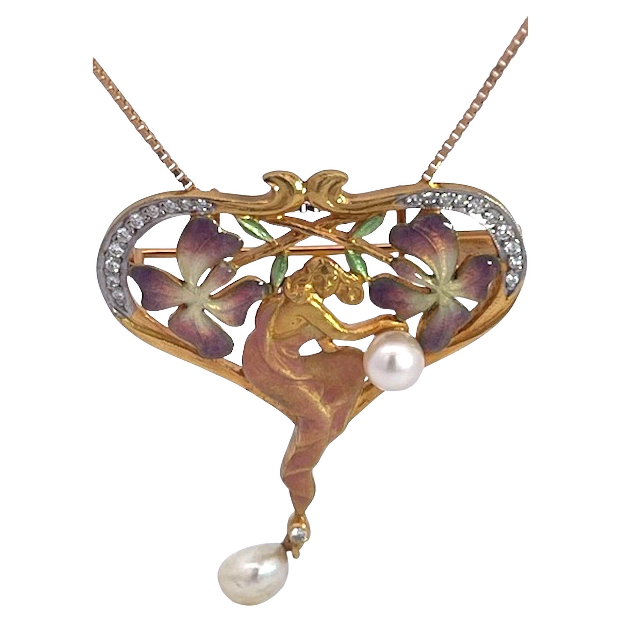 Masriera Plique a Jour Pendant Necklace 18K
