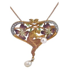 Masriera Plique a Jour Pendant Necklace 18K