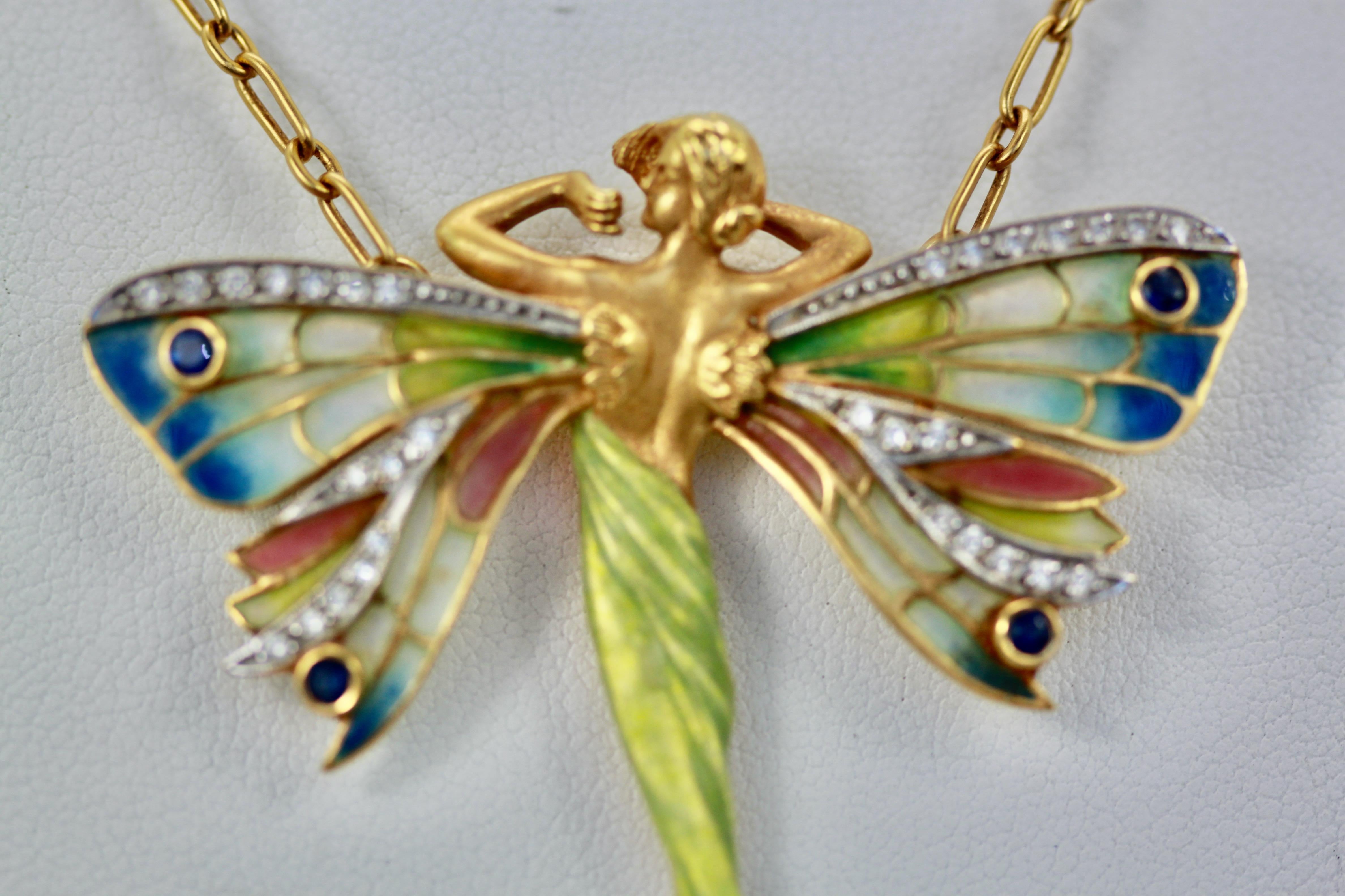 Masriera Plique a Jour Winged Lady Brooch and Pendant 1