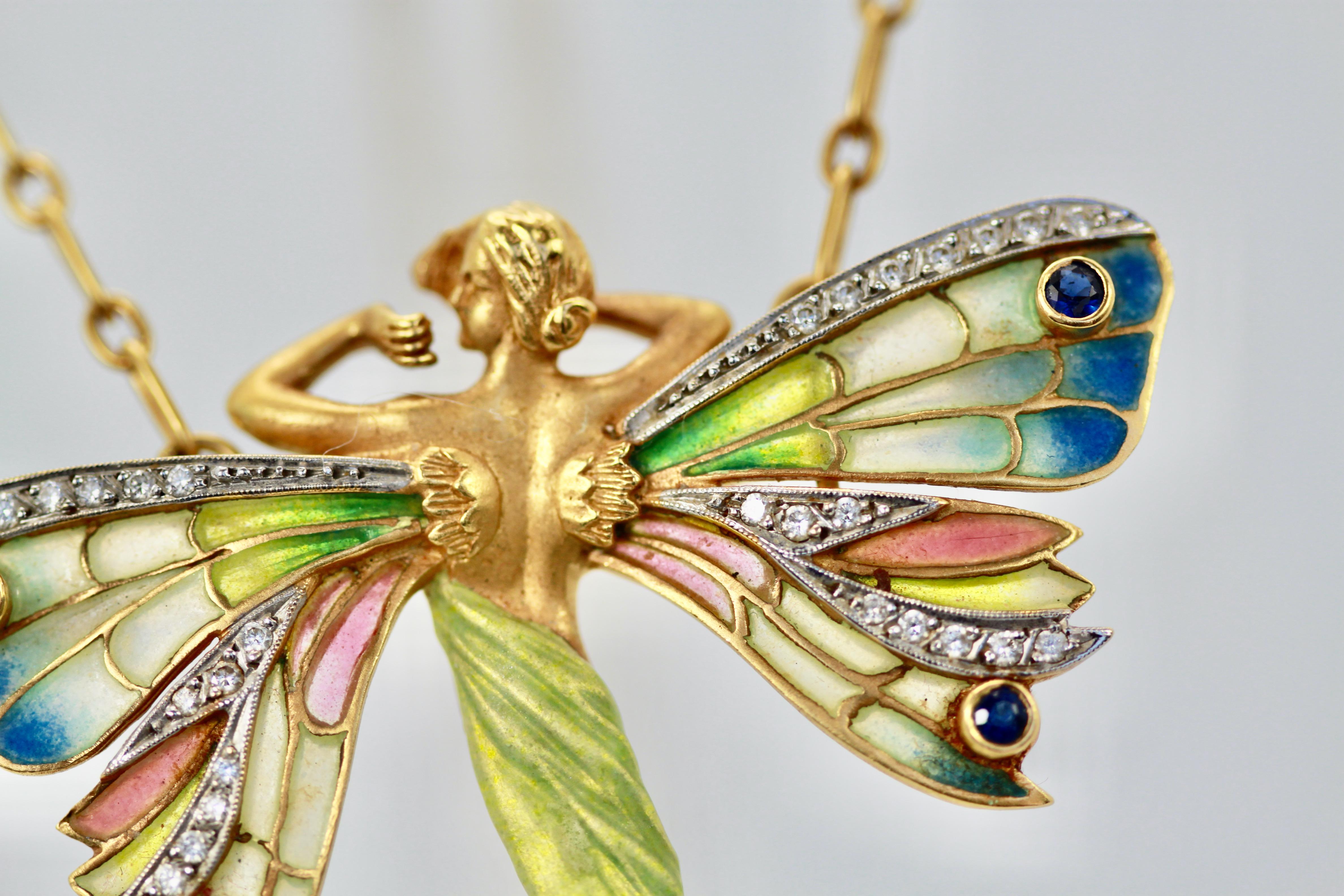 Masriera Plique a Jour Winged Lady Brooch and Pendant 2