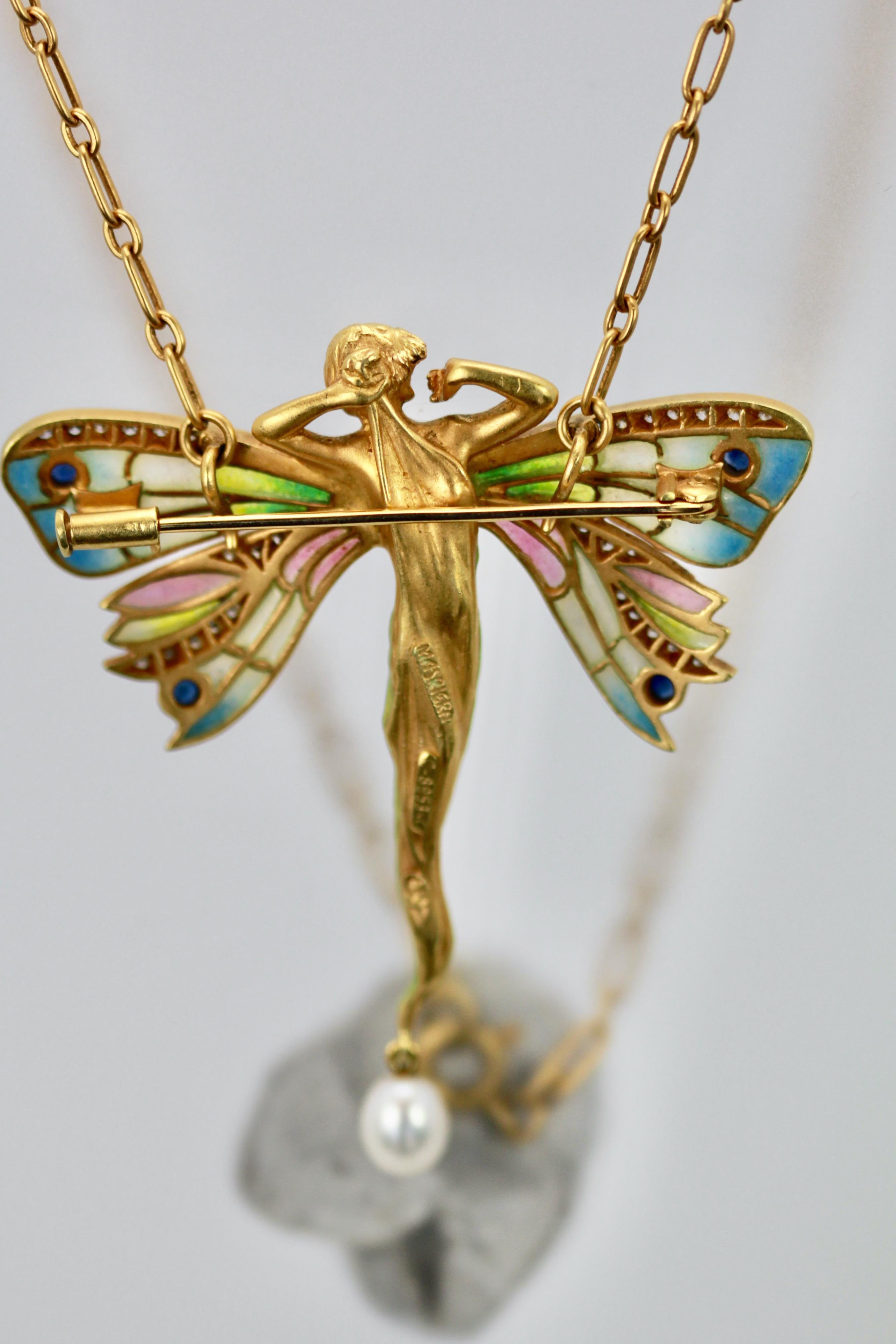 Masriera Plique a Jour Winged Lady Brooch and Pendant 5