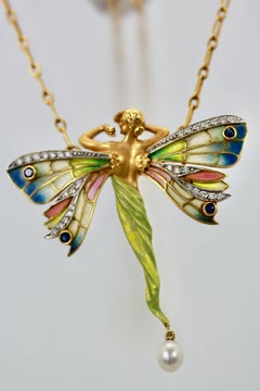 Masriera Plique a Jour Winged Lady Brooch and Pendant