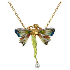Vintage Masriera Plique a Jour Winged Lady Brooch and Pendant