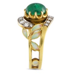 Masriera Vintage 18 Karat Yellow Gold Diamond and Emerald Flower Band Ring
