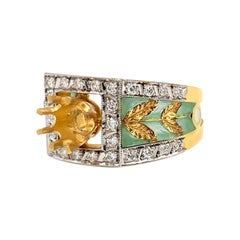 Masriera y Carreras 18 Karat Diamond and Leaf Enamel Ring Setting