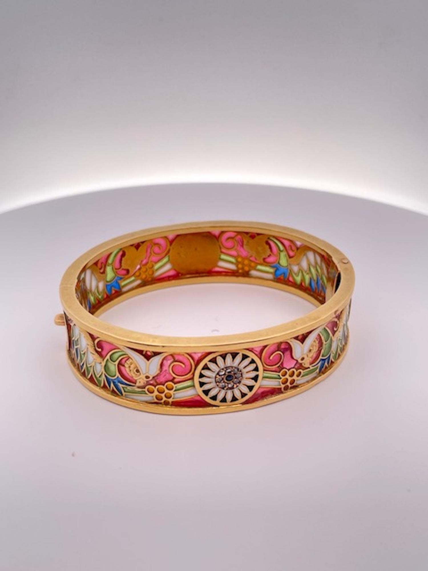 Art Nouveau Masriera Y Carreras Plique a Jour Bracelet 18k For Sale