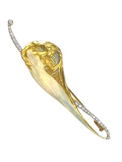Masriera Art Nouveau Gold Diamond and Enamel Brooch