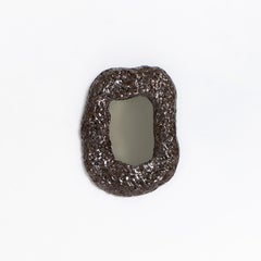 textured ceramic Massa Mirror, handmade small brown glaze