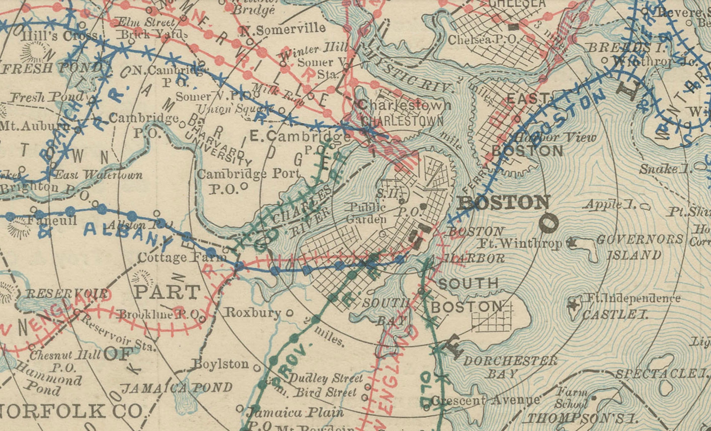 Massachusetts Antique Map c.1888 – The Bay State, Railroads & Boston Inset For Sale 1