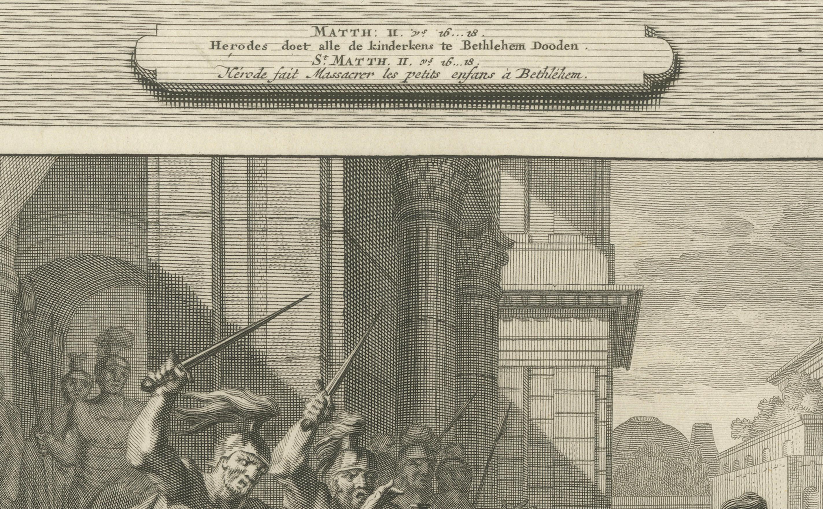 Massaker an den Unschuldigen und Christus unter den Ärzten, Pieter Mortier, um 1700 (Graviert) im Angebot
