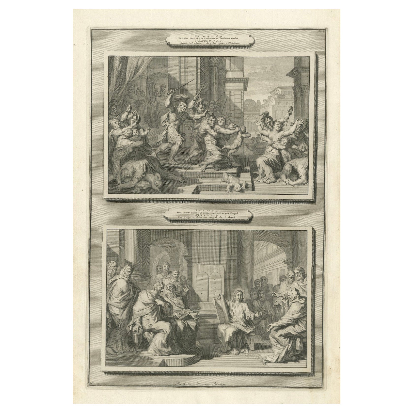 Massaker an den Unschuldigen und Christus unter den Ärzten, Pieter Mortier, um 1700 im Angebot