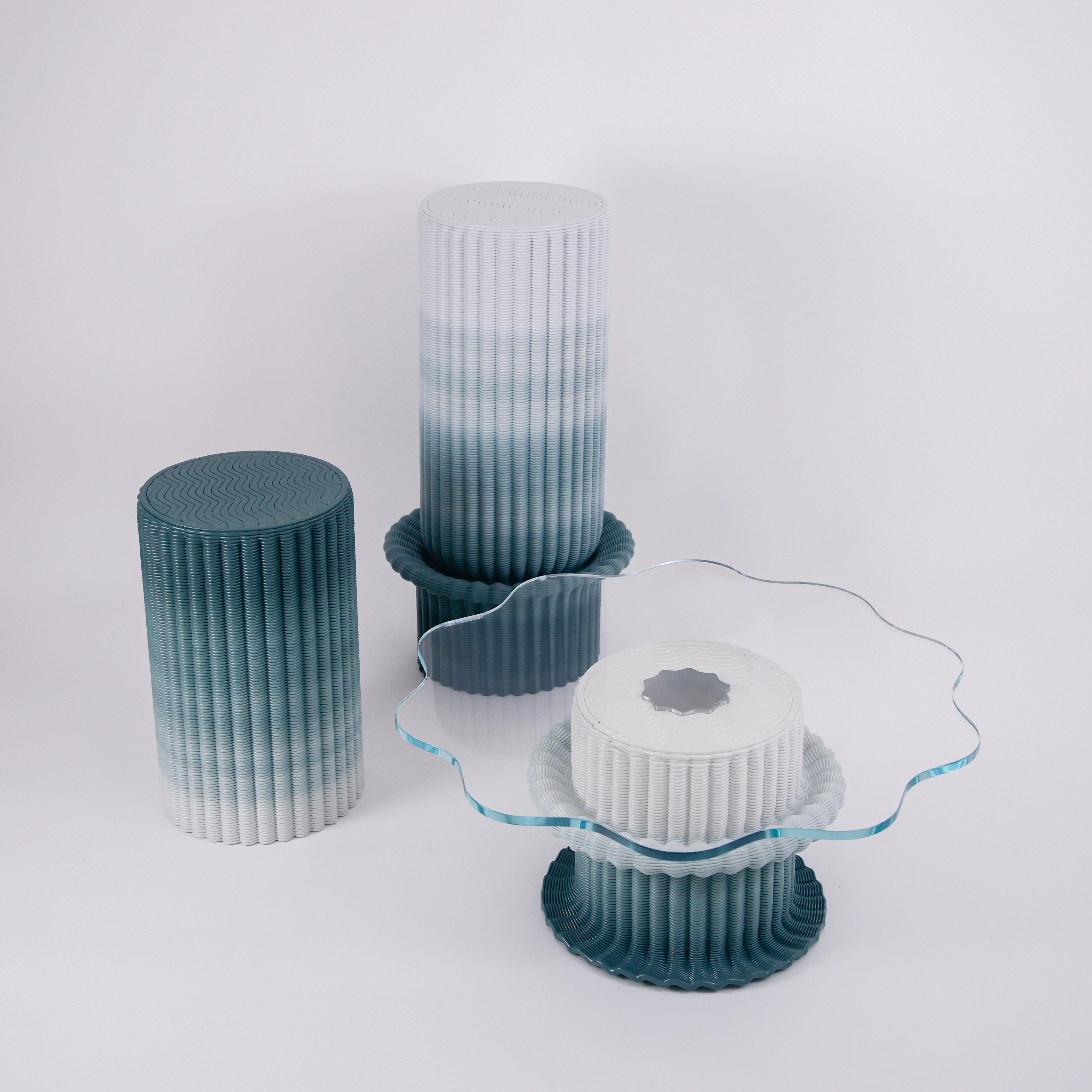 'Massage' Coffee Table 3D Printed in Green & White Gradient Recycled Plastic For Sale 1