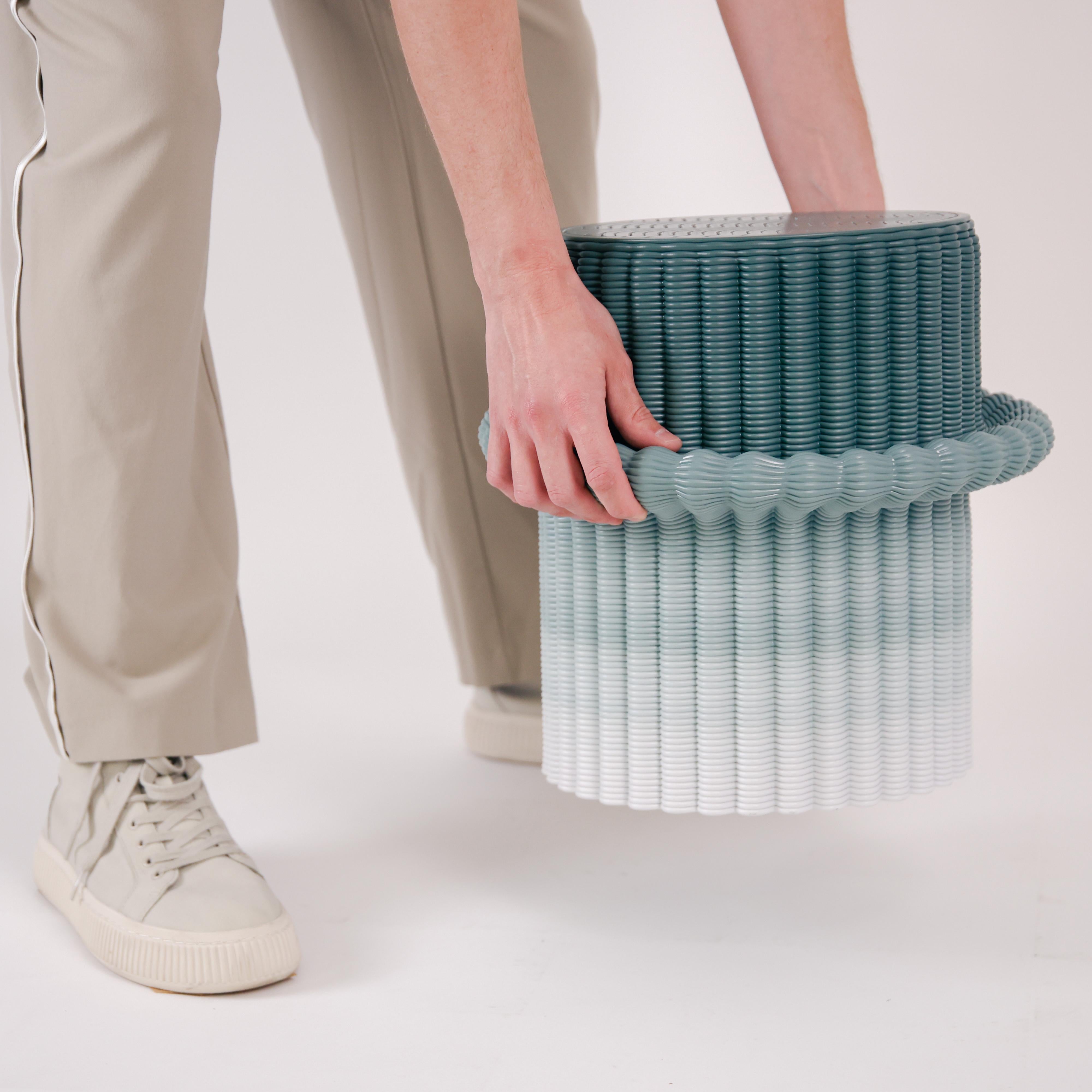 Post-Modern 'Massage' Lounge Low Stool 3D Printed in Green & White Gradient Recycled Plastic For Sale