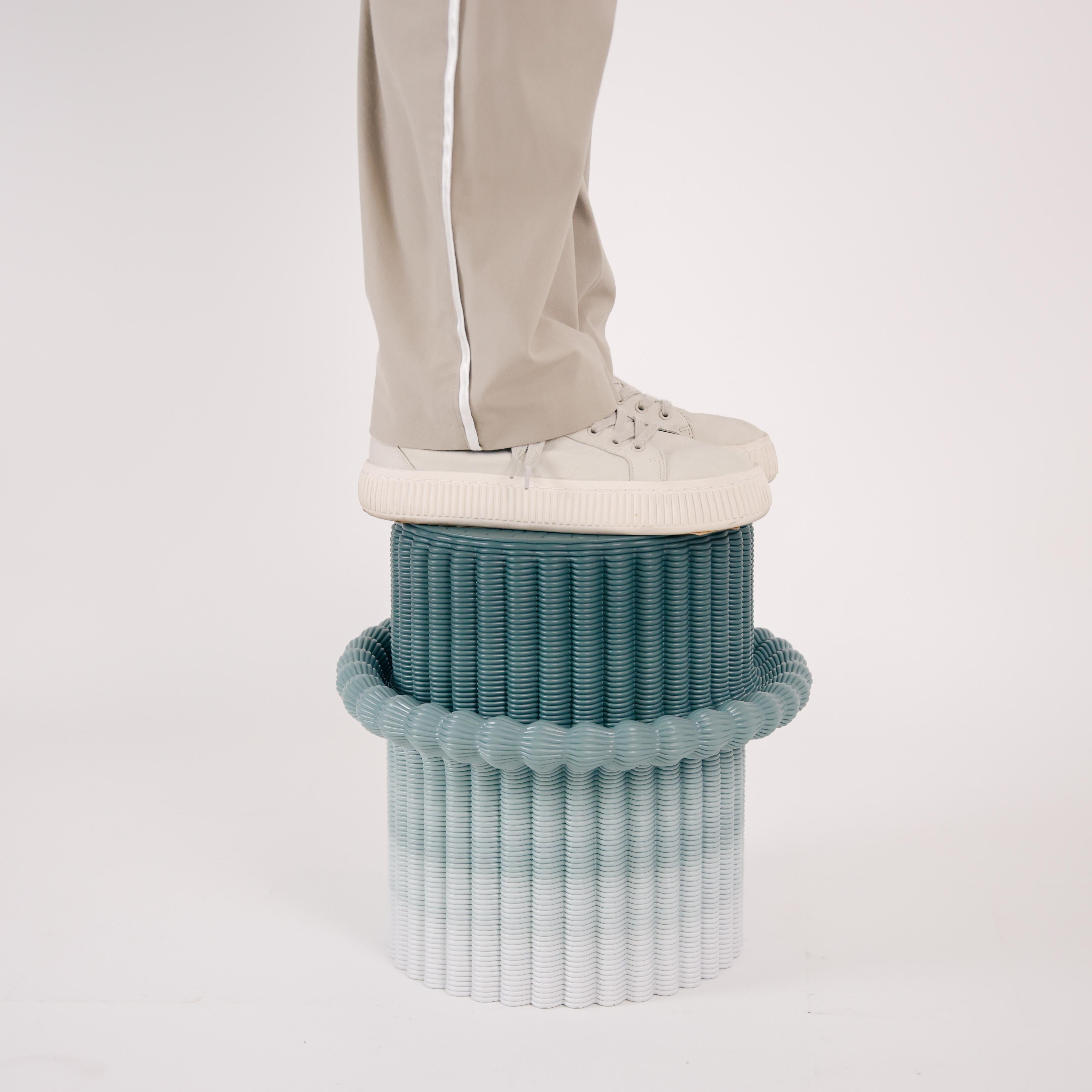 Molded 'Massage' Lounge Low Stool 3D Printed in Green & White Gradient Recycled Plastic For Sale