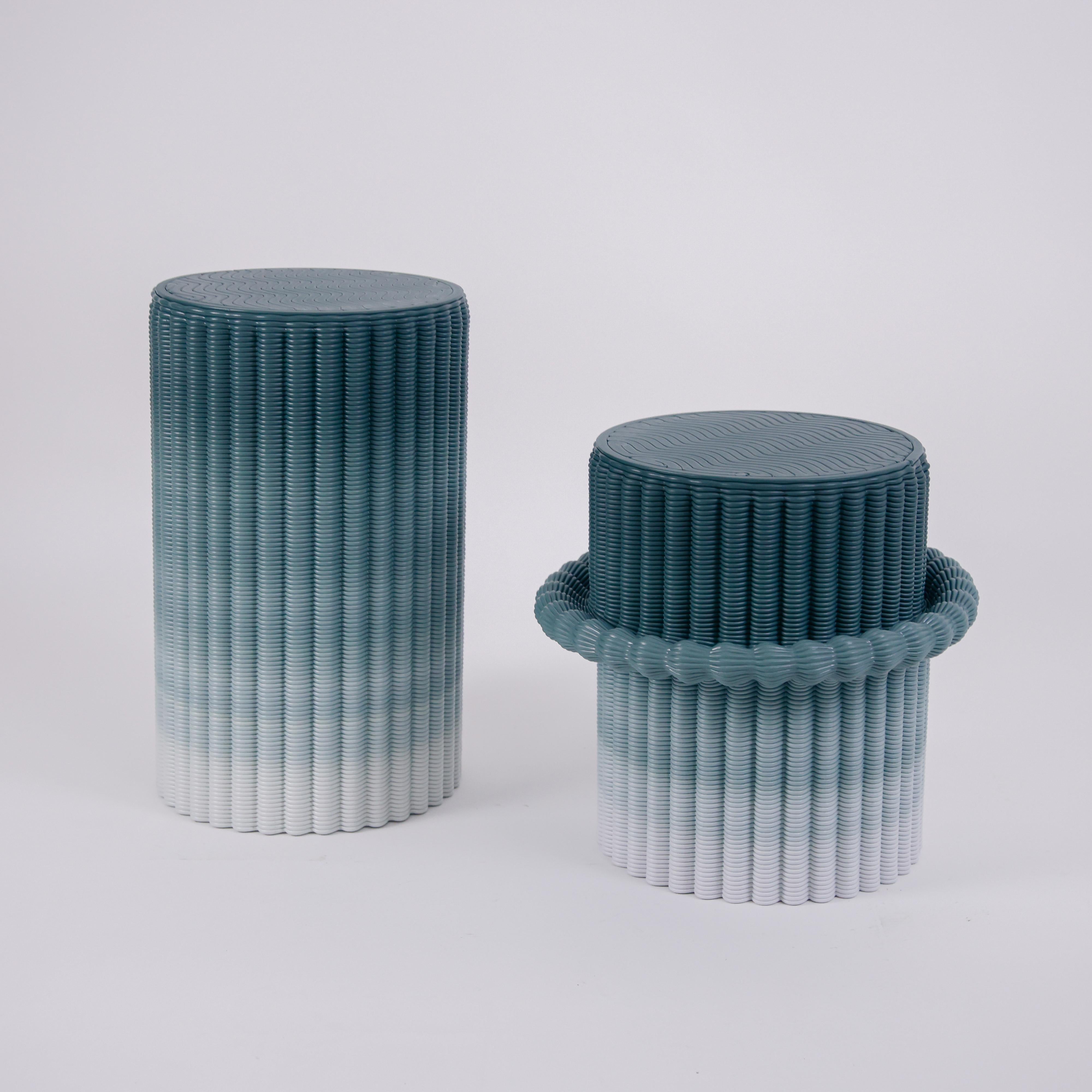 'Massage' Lounge Low Stool 3D Printed in Green & White Gradient Recycled Plastic In New Condition For Sale In São Paulo, BR