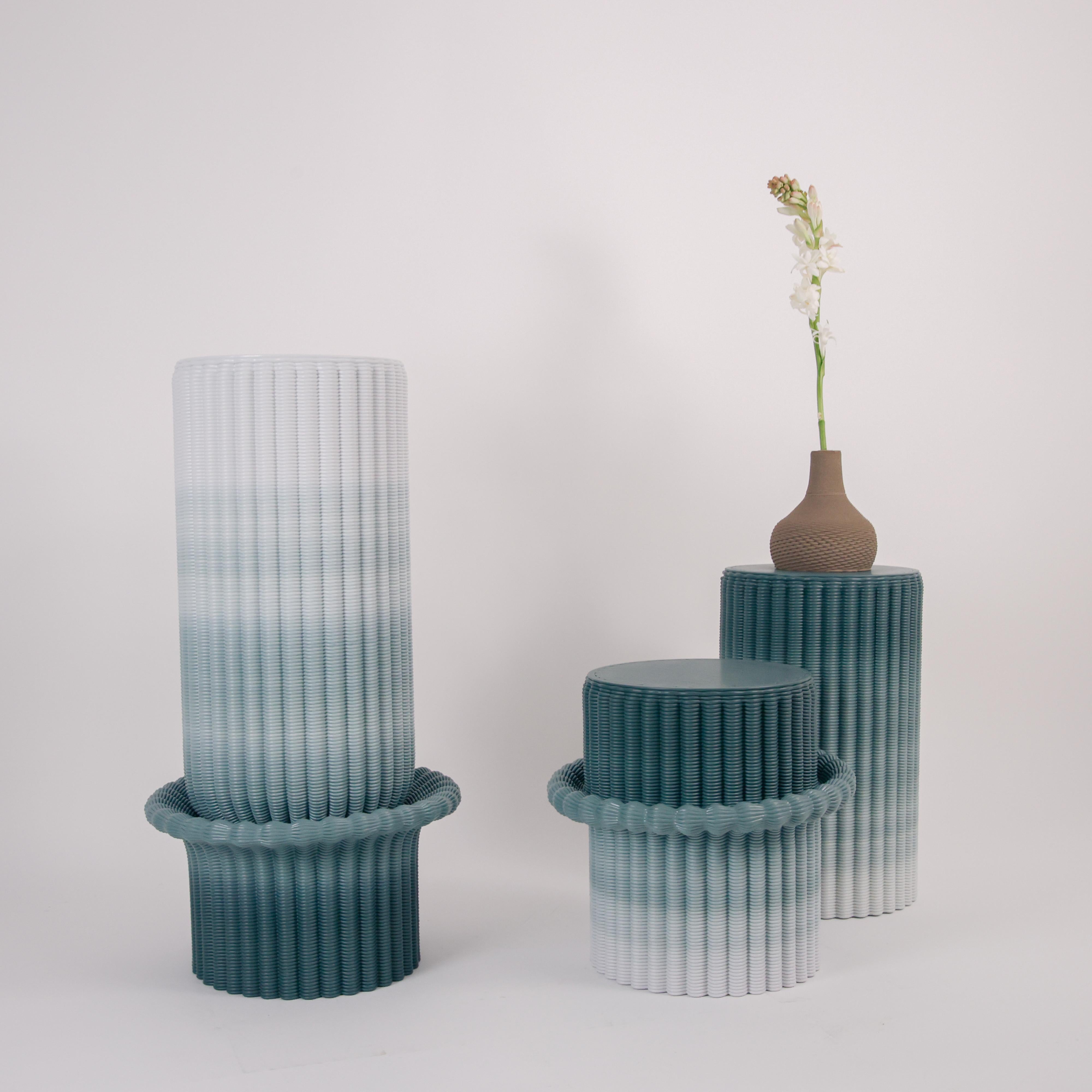 Contemporary 'Massage' Lounge Low Stool 3D Printed in Green & White Gradient Recycled Plastic For Sale