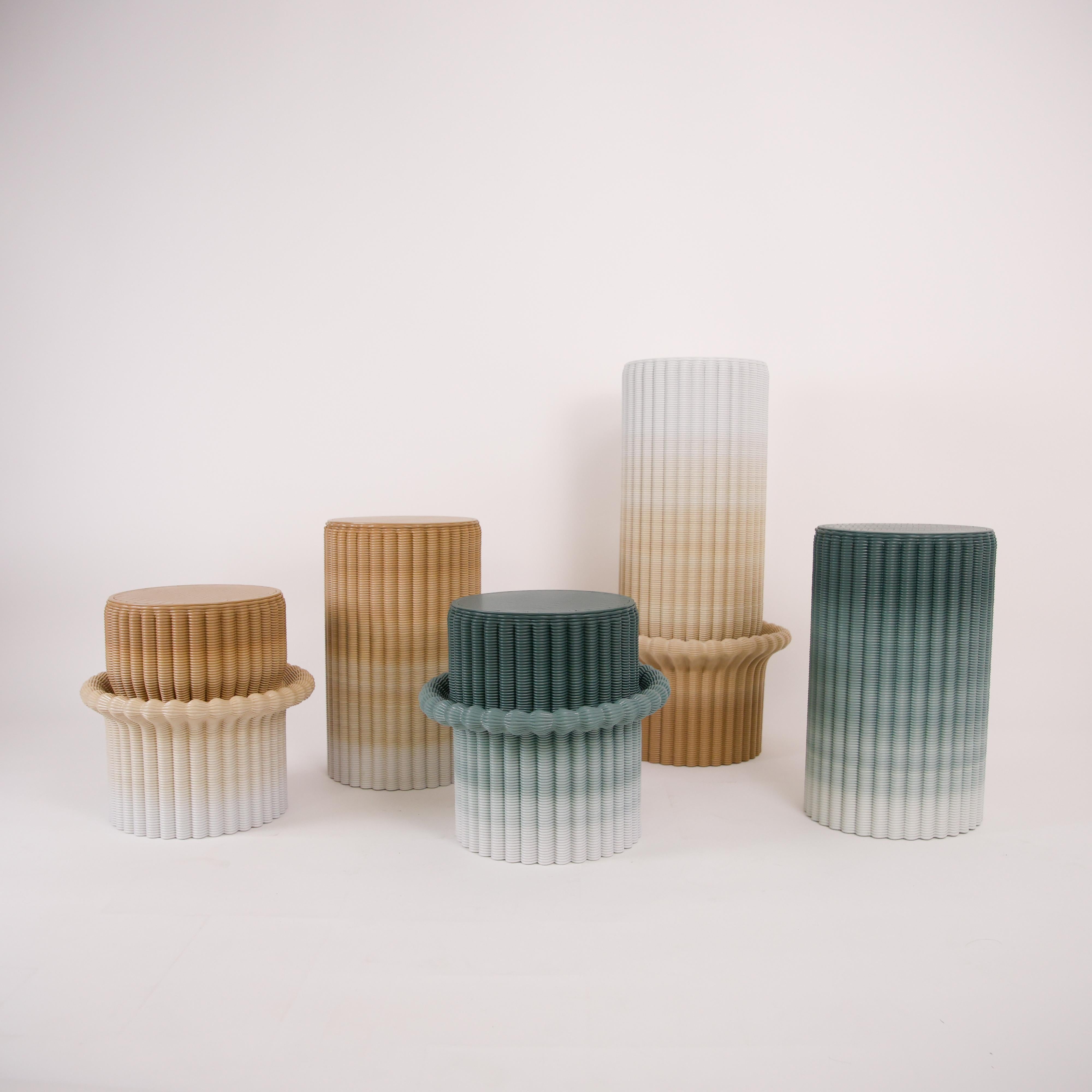 'Massage' Lounge Low Stool 3D Printed in Green & White Gradient Recycled Plastic For Sale 1