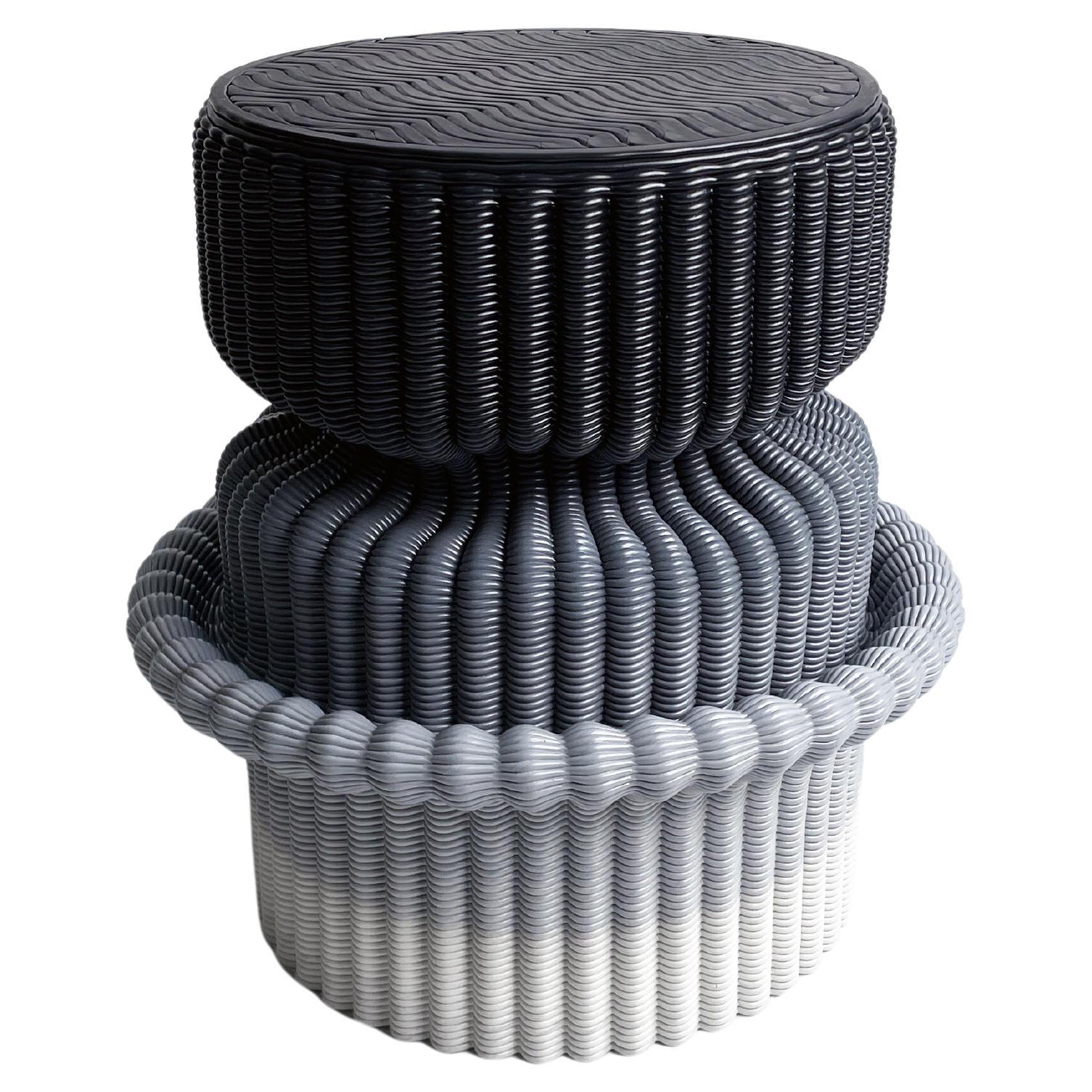 Tabouret de salon "Massage" imprimé en 3D en plastique recyclé dégradé noir et blanc