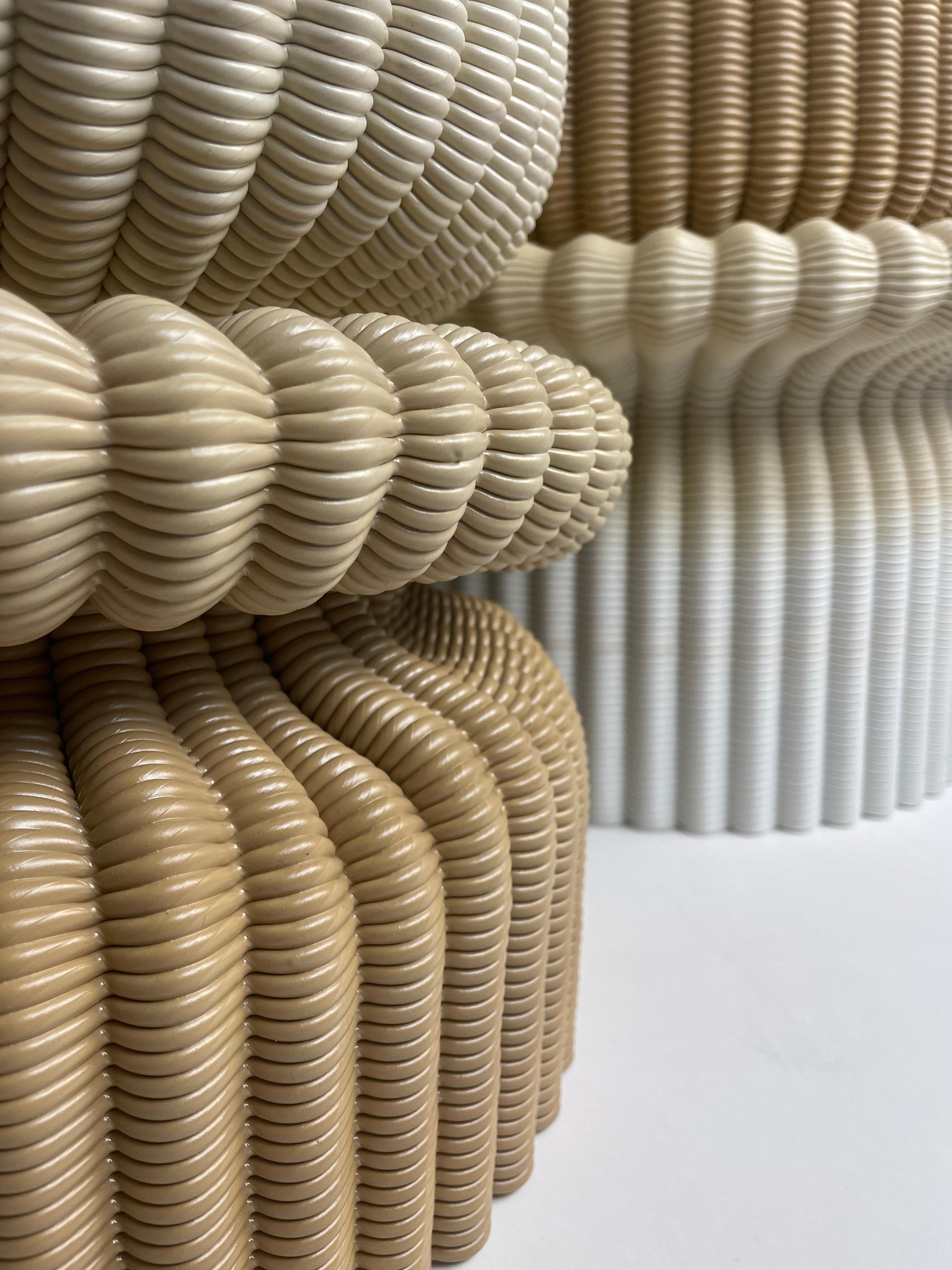 'Massage' Lounge Stool 3D Printed in Ocher & White Gradient Recycled Plastic For Sale 3