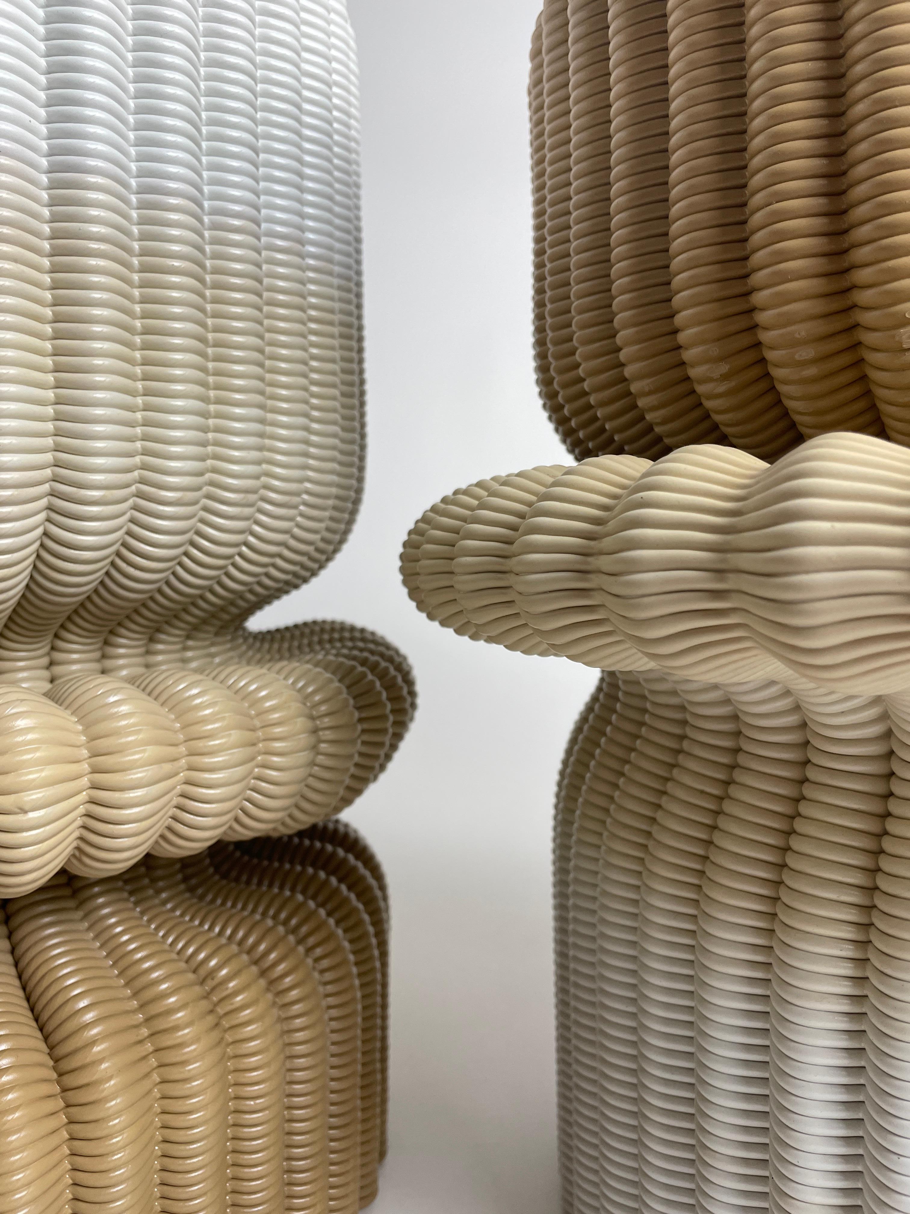 'Massage' Lounge Stool 3D Printed in Ocher & White Gradient Recycled Plastic For Sale 4
