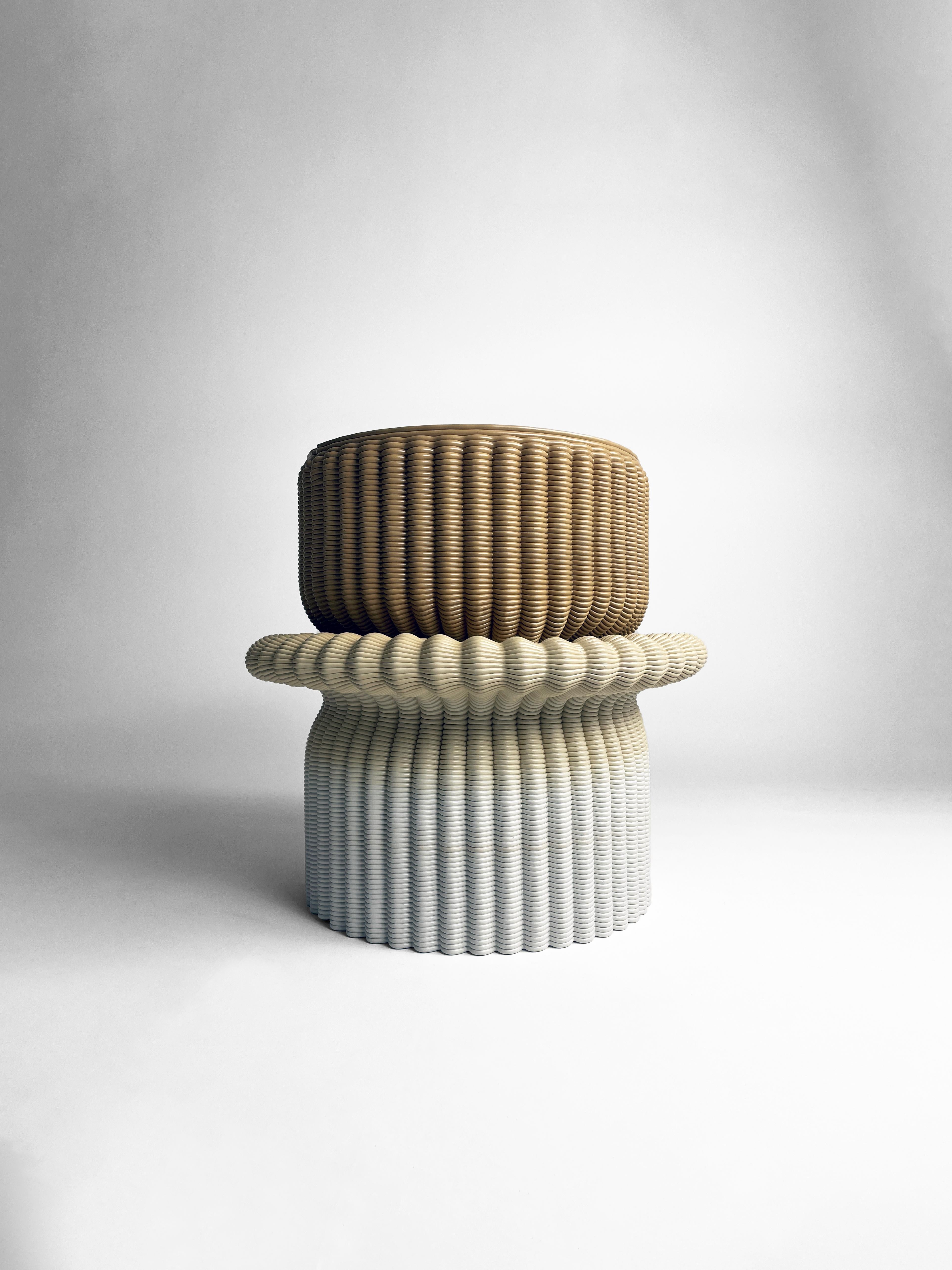 Sculptural Stool 3D-Printed with High-Strength Recycled Plastic and shaped by hand. Two-tone gradient finish. Winner of the Elle Decor Design Award Brazil 2024 in the 