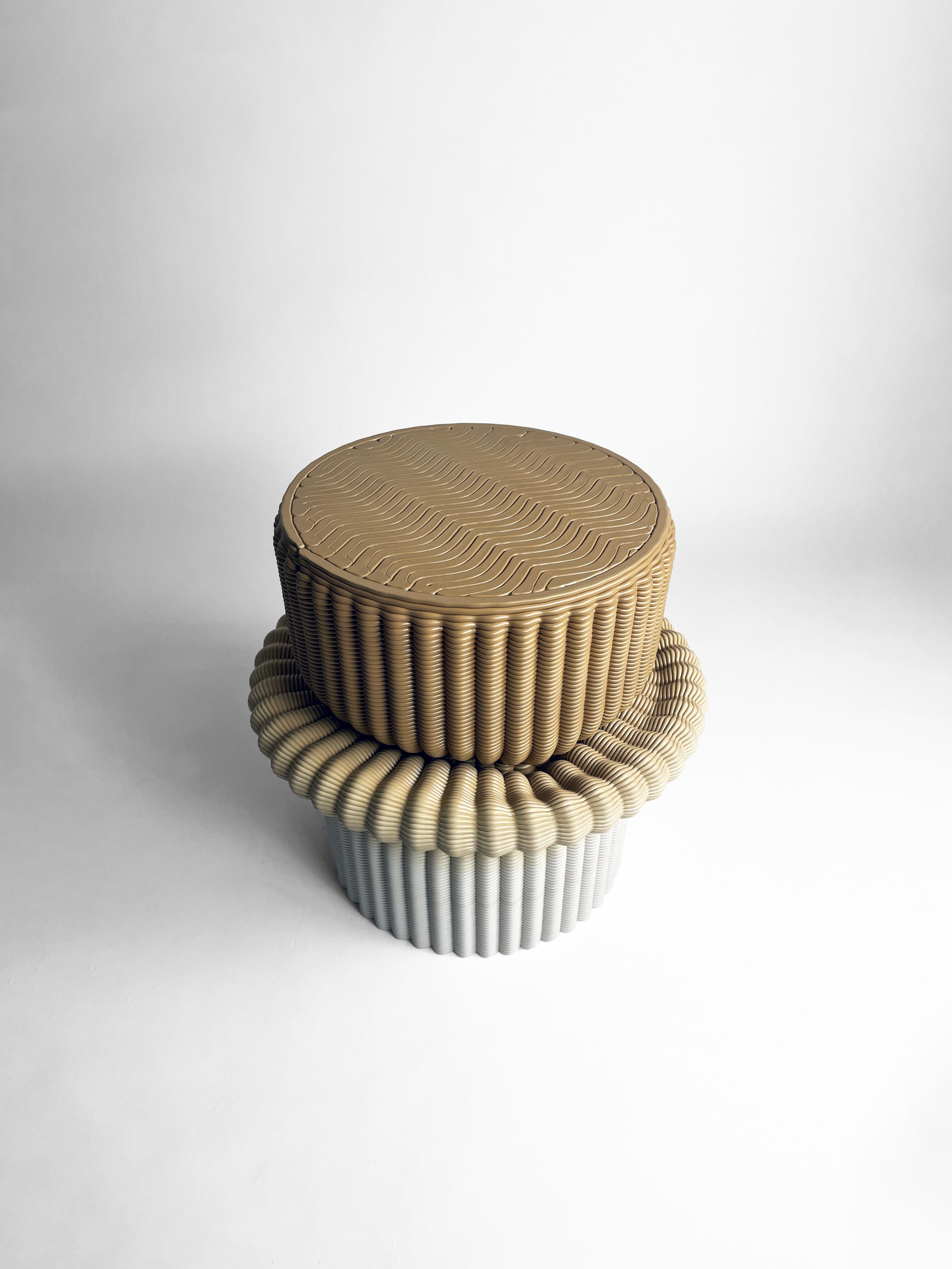 Post-Modern 'Massage' Lounge Stool 3D Printed in Ocher & White Gradient Recycled Plastic For Sale