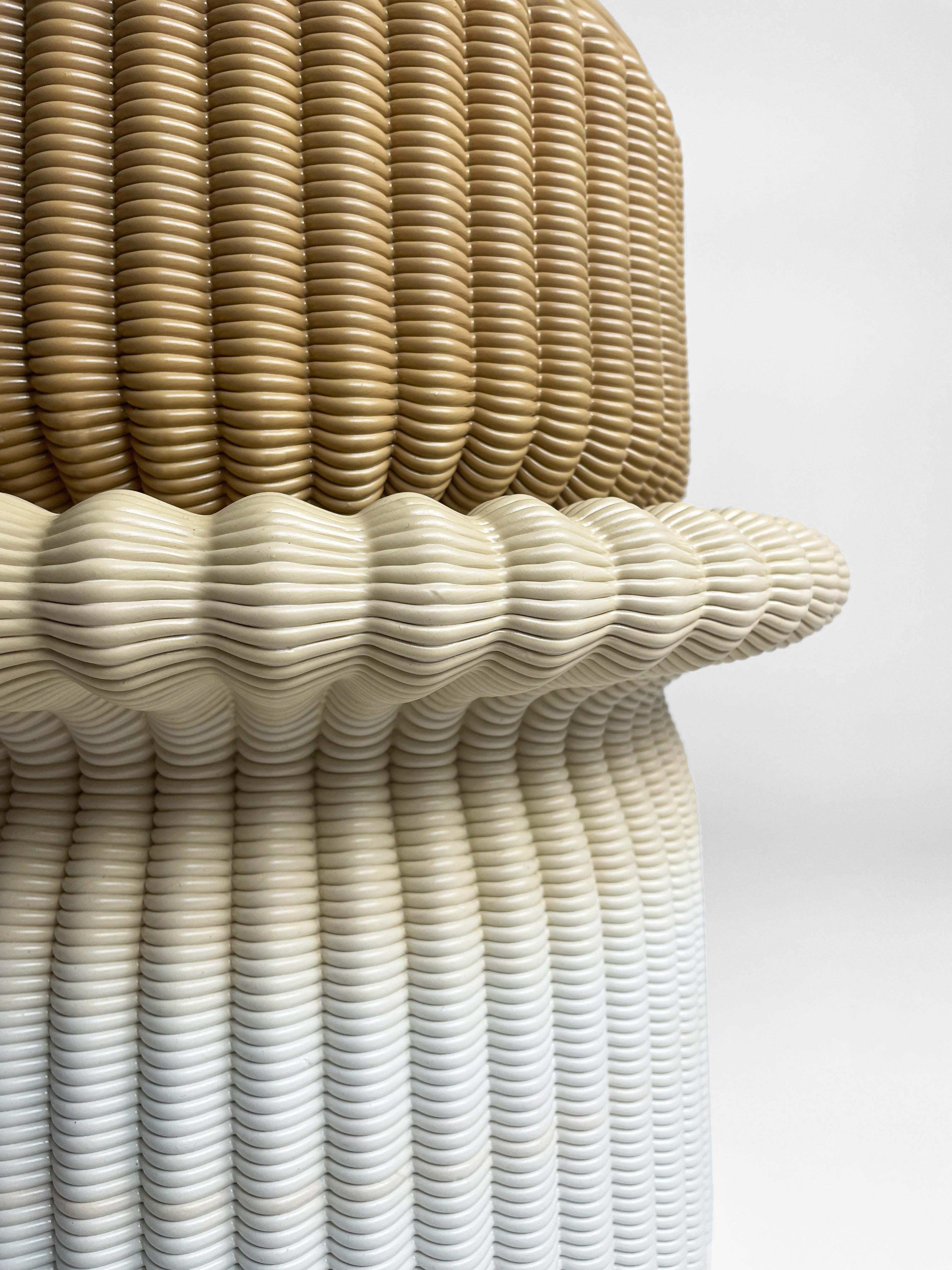Molded 'Massage' Lounge Stool 3D Printed in Ocher & White Gradient Recycled Plastic For Sale