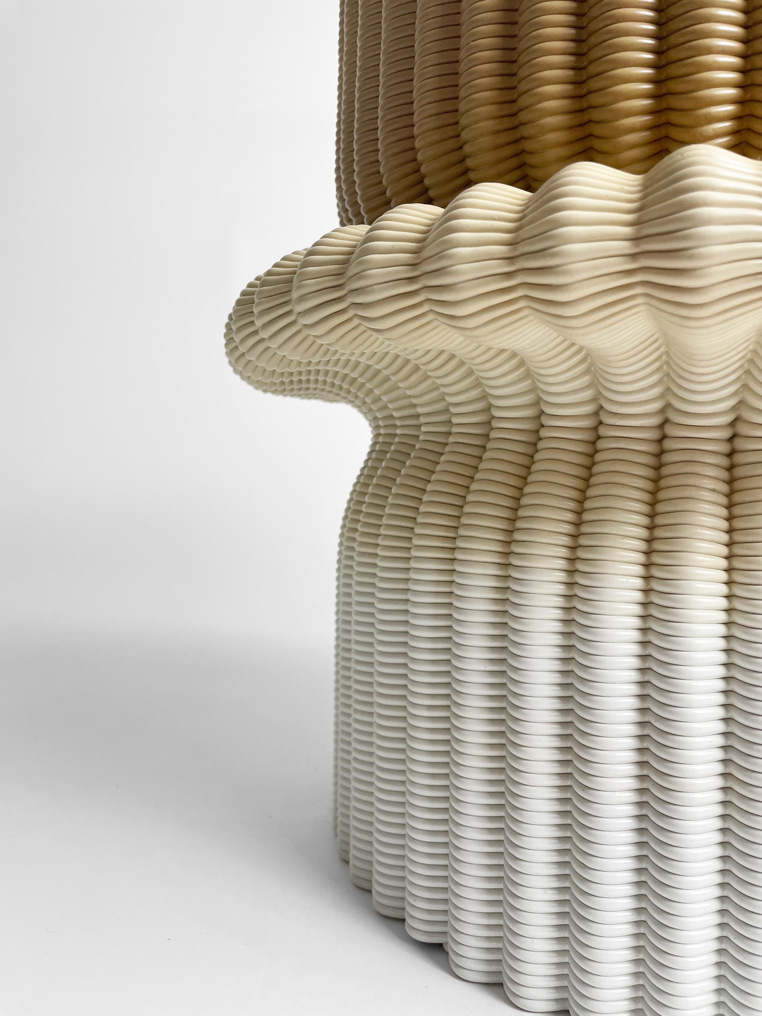 Contemporary 'Massage' Lounge Stool 3D Printed in Ocher & White Gradient Recycled Plastic For Sale