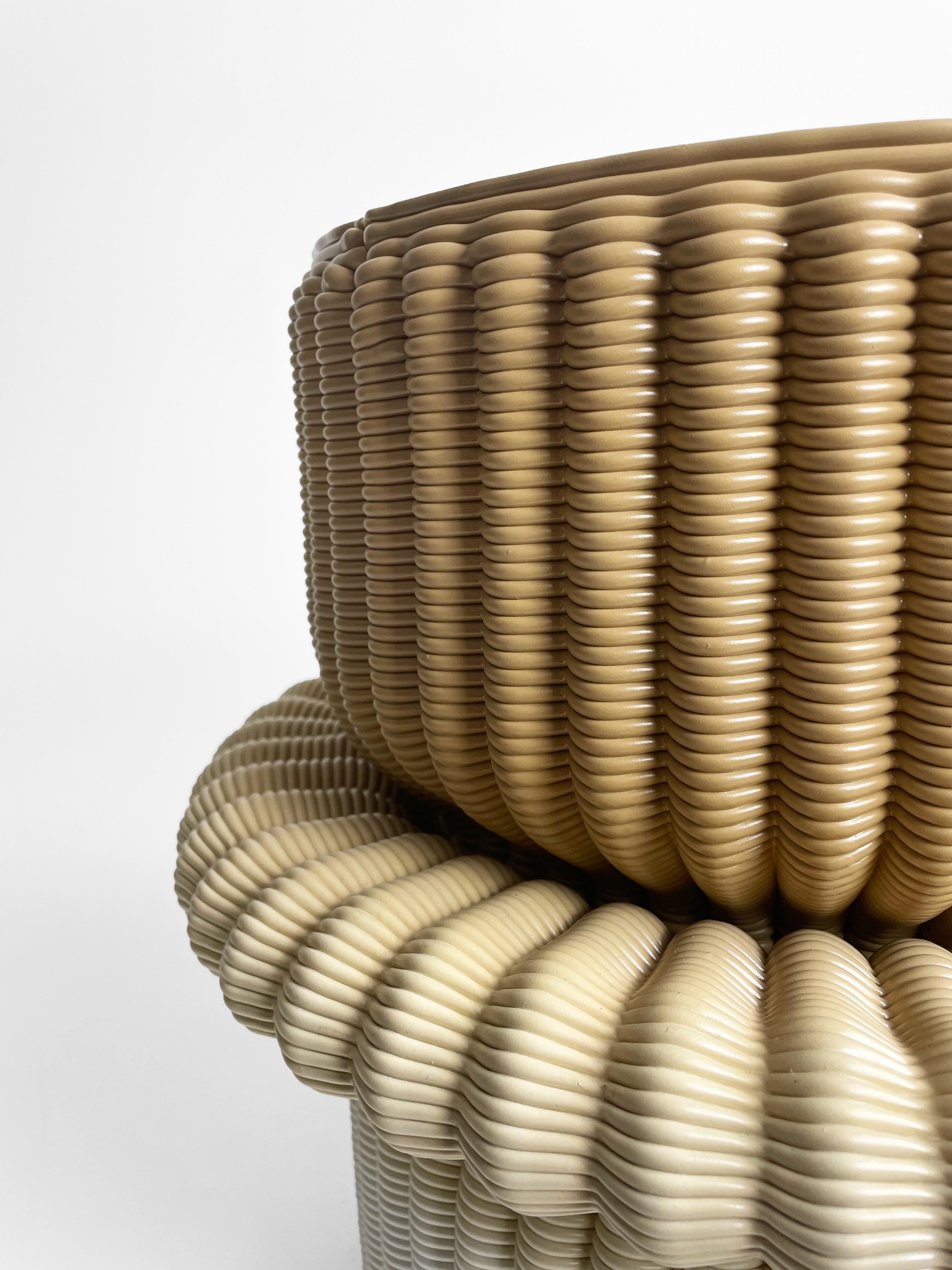 'Massage' Lounge Stool 3D Printed in Ocher & White Gradient Recycled Plastic For Sale 1
