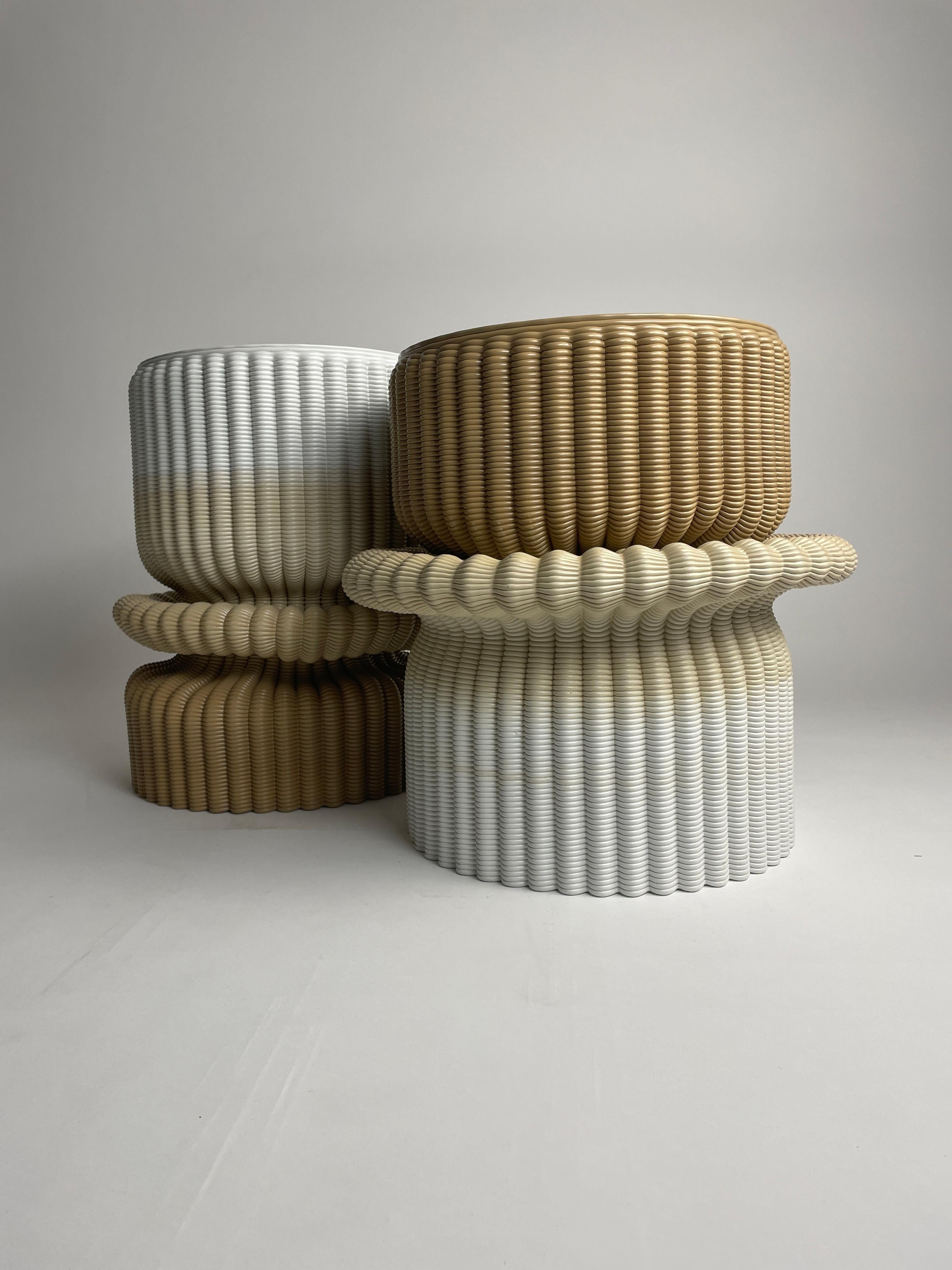 'Massage' Lounge Stool 3D Printed in Ocher & White Gradient Recycled Plastic For Sale 2