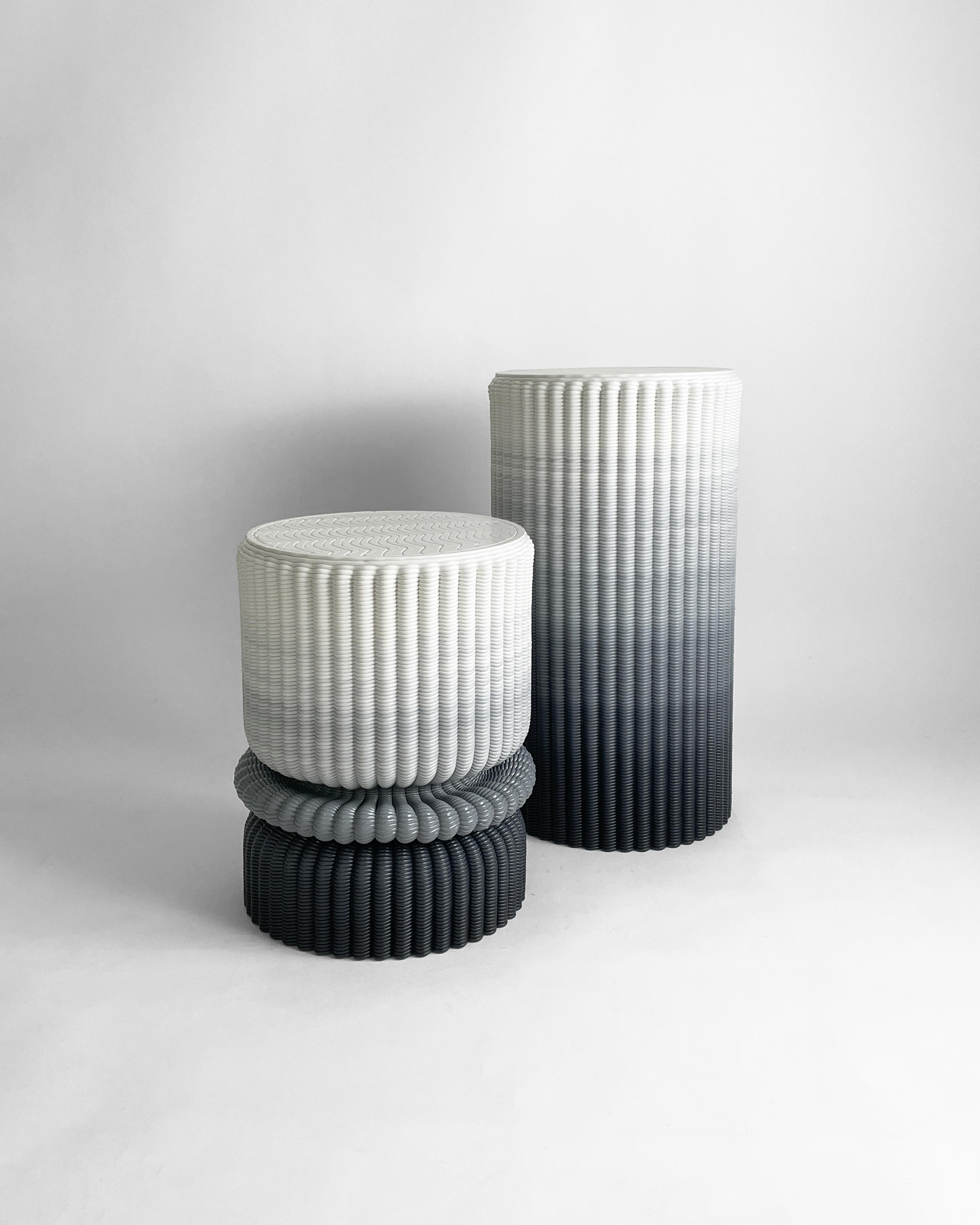 Post-Modern 'Massage' Lounge Stool 3D Printed in White & Black Gradient Recycled Plastic For Sale