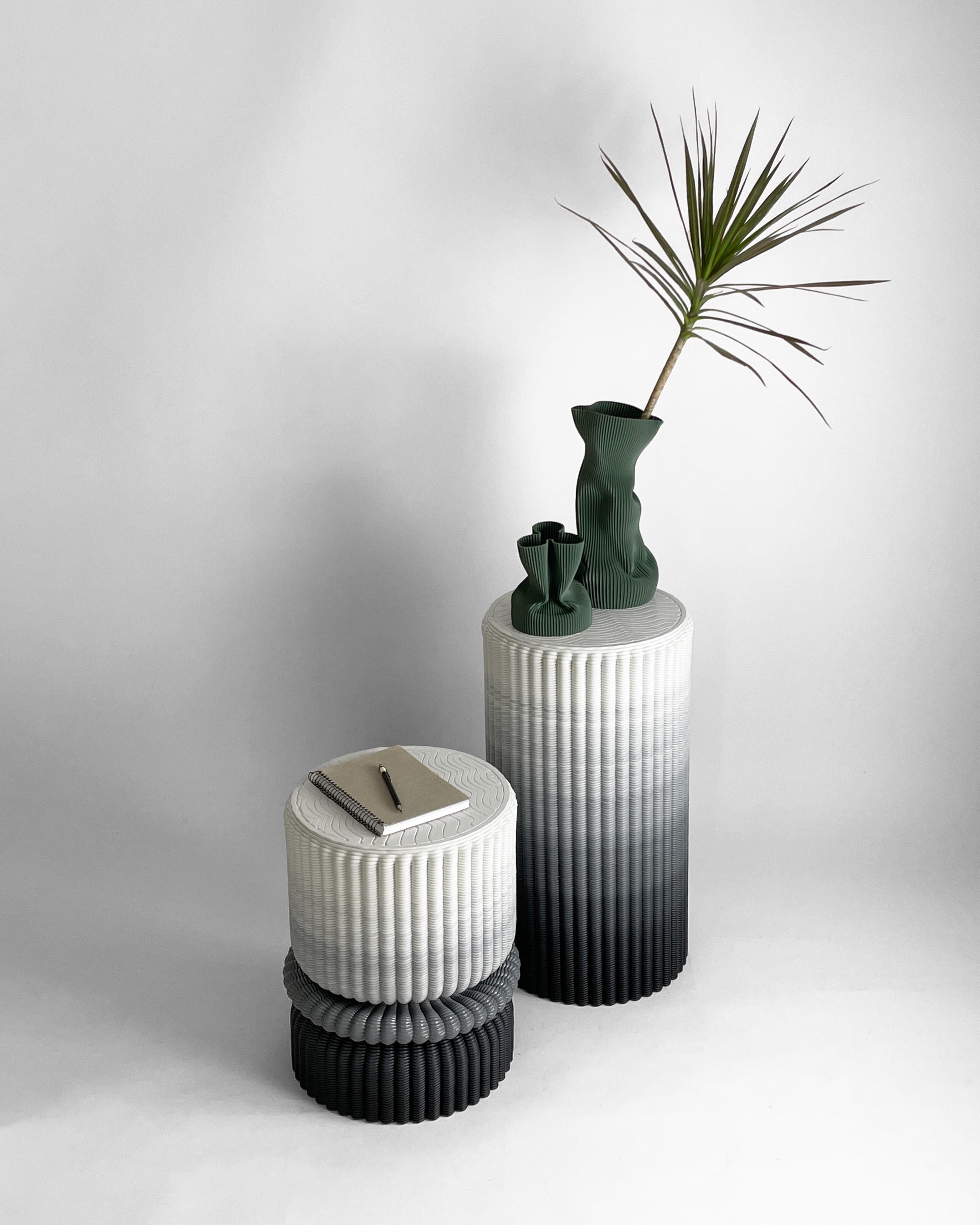 Brazilian 'Massage' Lounge Stool 3D Printed in White & Black Gradient Recycled Plastic For Sale
