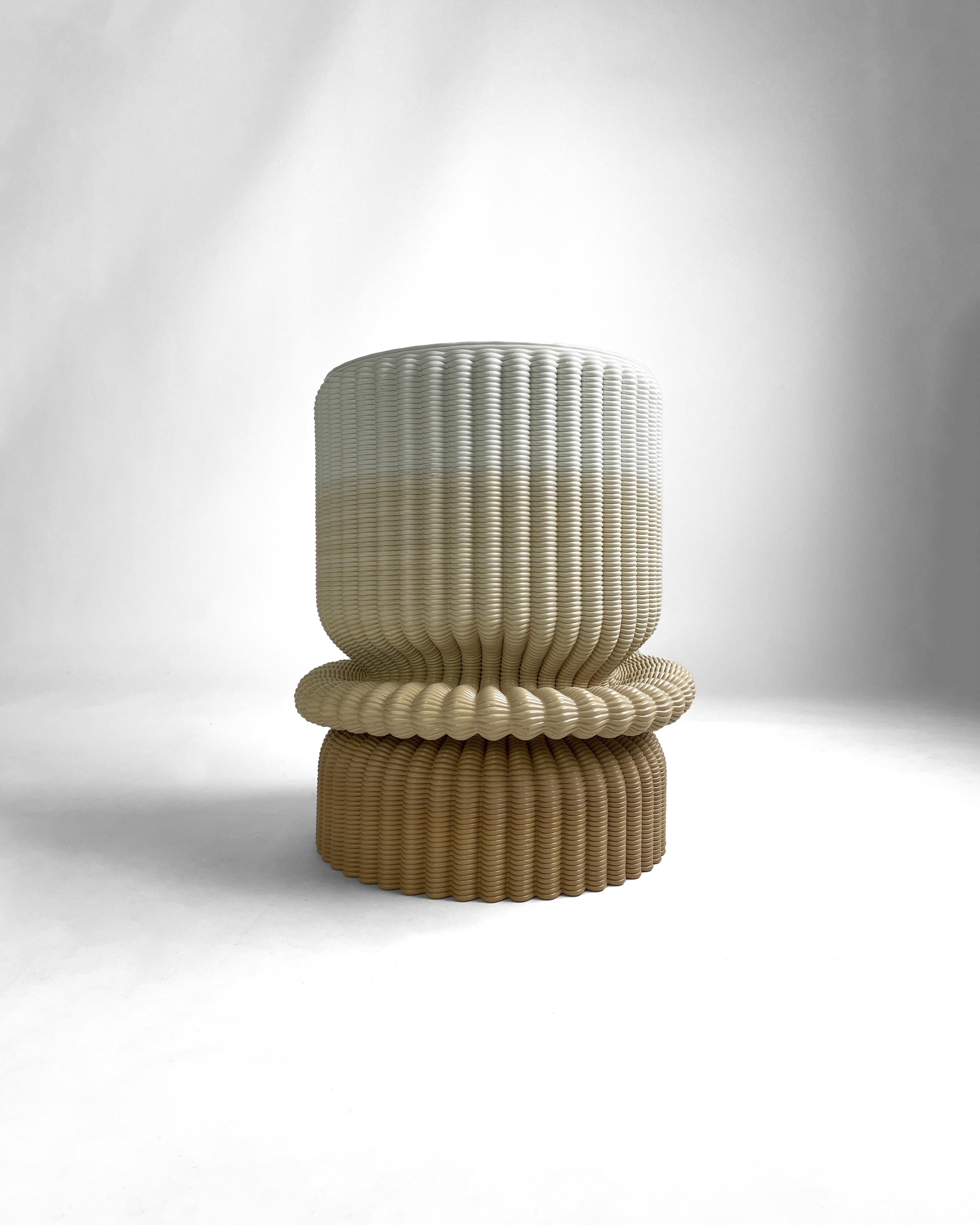 Sculptural Stool 3D-Printed with High-Strength Recycled Plastic and shaped by hand. Two-tone gradient finish. Winner of the Elle Decor Design Award Brazil 2024 in the 