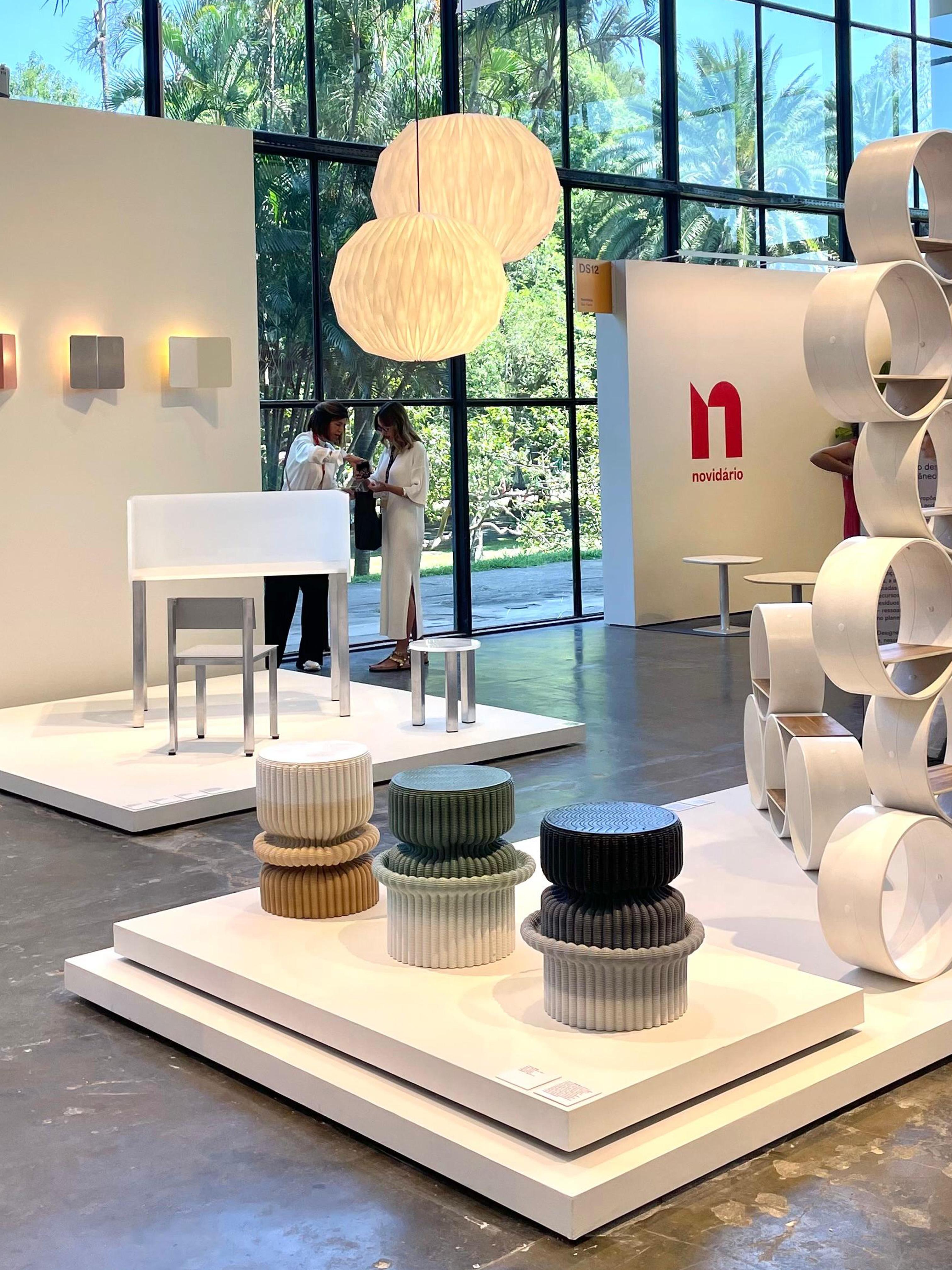 Brazilian 'Massage' Lounge Stool 3D Printed in White & Ocher Gradient Recycled Plastic For Sale