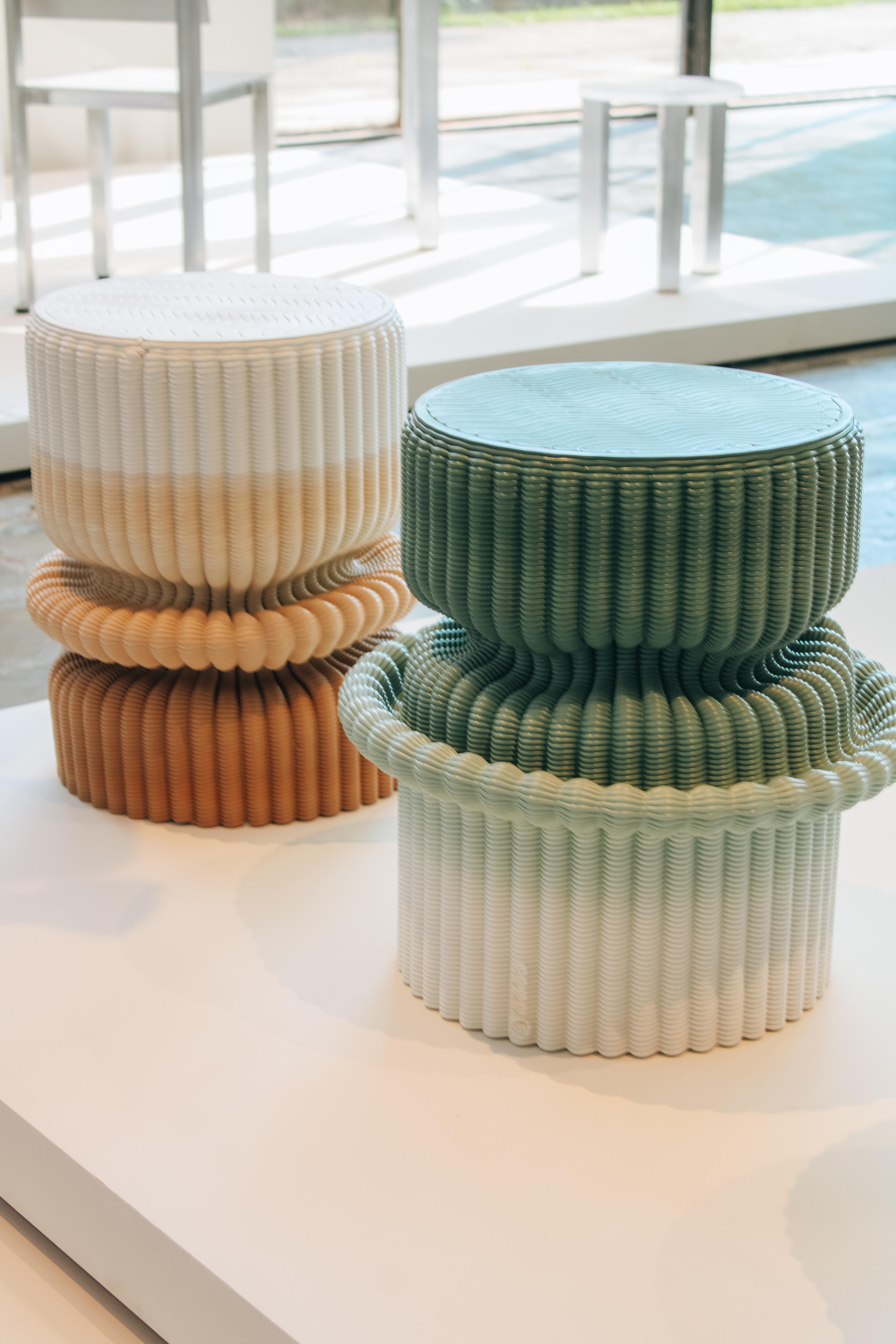 Molded 'Massage' Lounge Stool 3D Printed in White & Ocher Gradient Recycled Plastic For Sale
