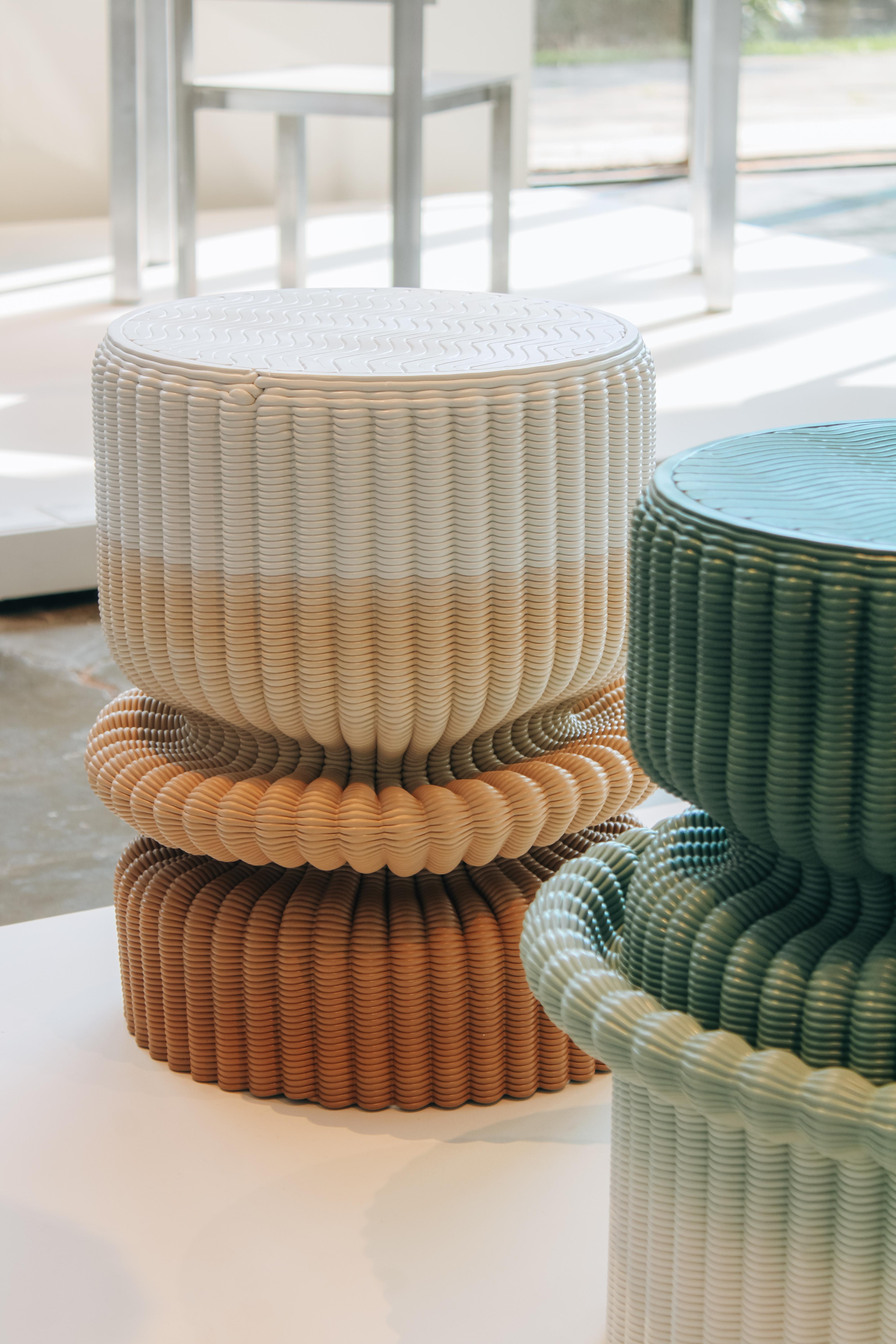 'Massage' Lounge Stool 3D Printed in White & Ocher Gradient Recycled Plastic In New Condition For Sale In São Paulo, BR