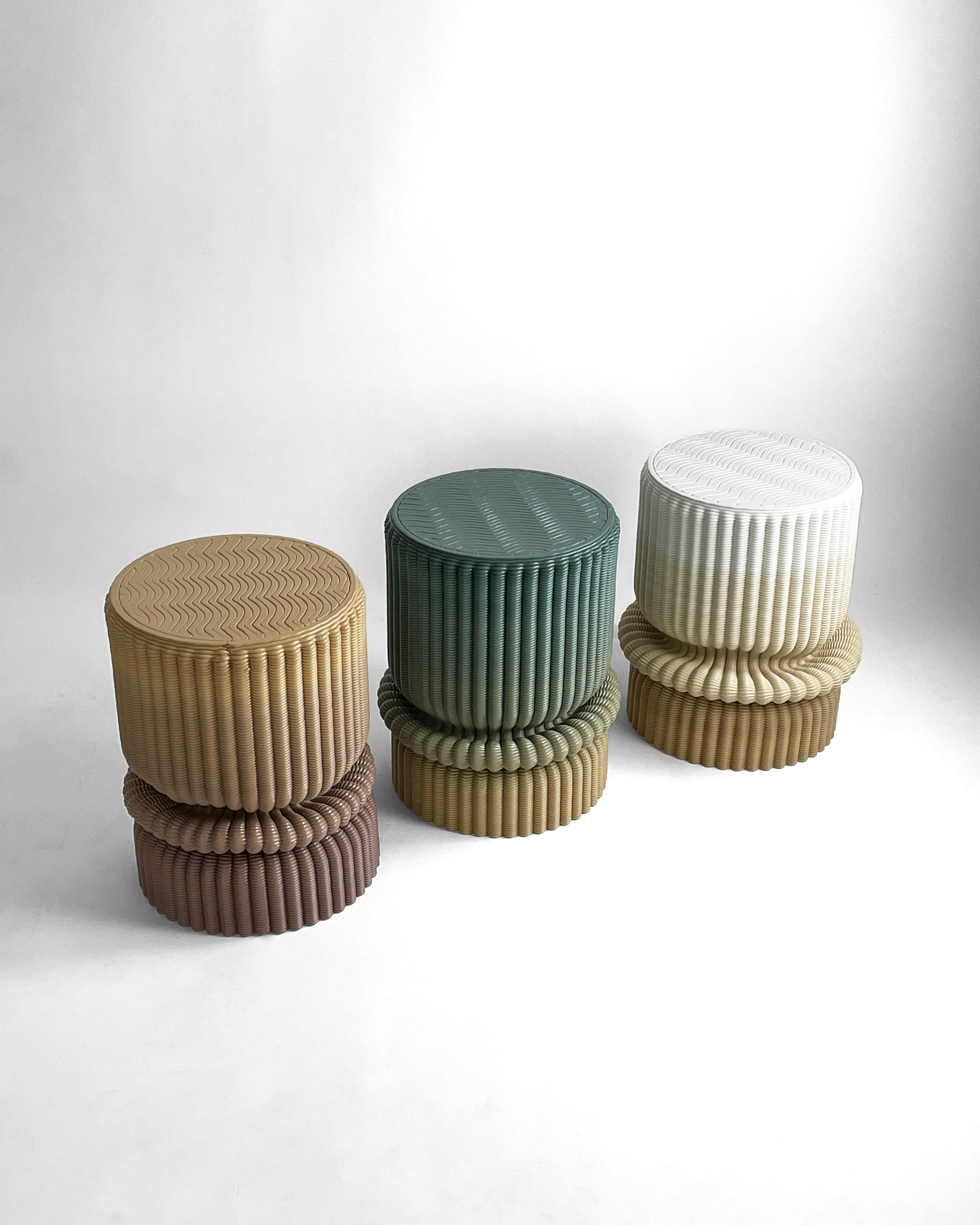 'Massage' Lounge Stool 3D Printed in White & Ocher Gradient Recycled Plastic For Sale 1