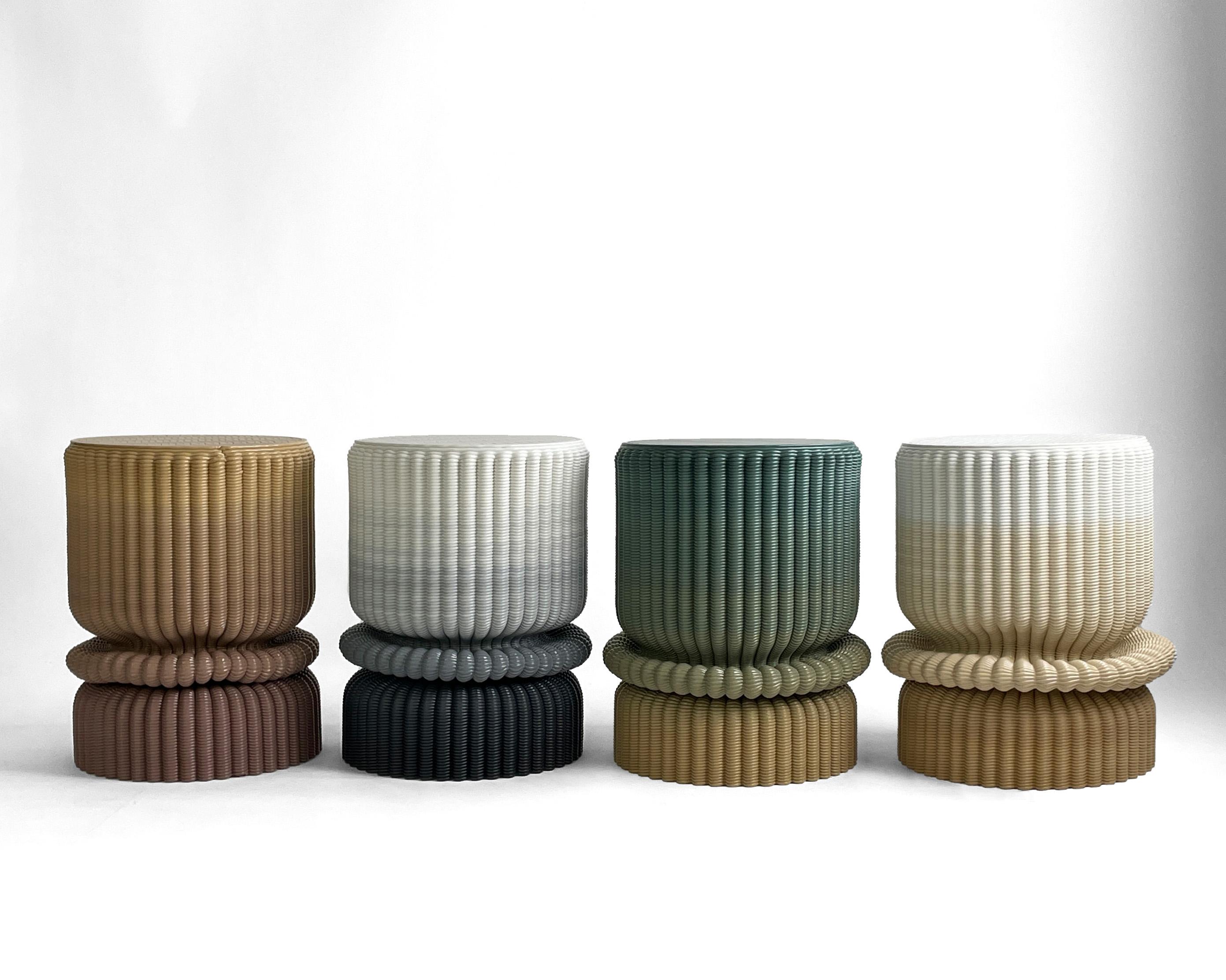 'Massage' Lounge Stool 3D Printed in White & Ocher Gradient Recycled Plastic For Sale 2