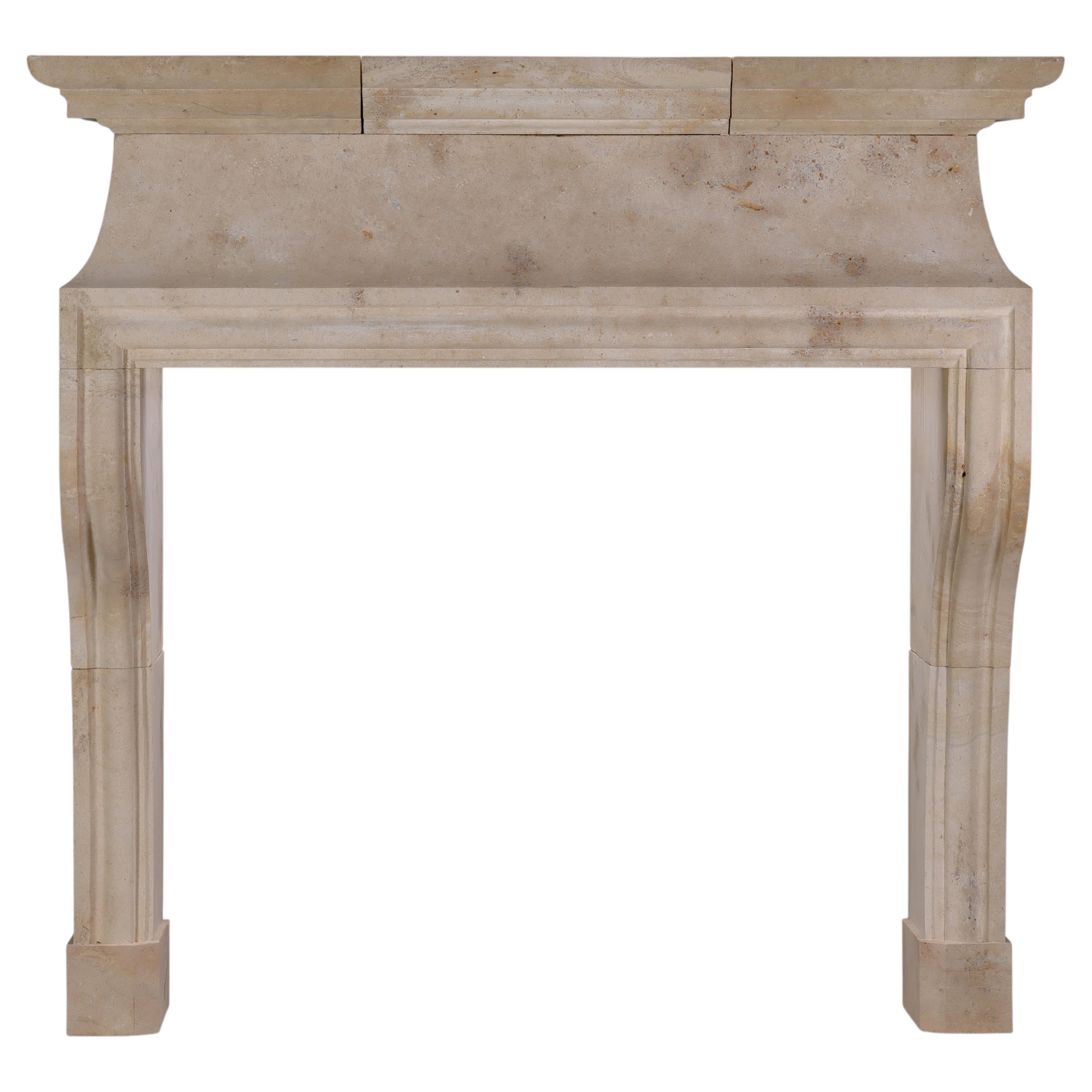 Massangis Jaune French Limestone Fireplace Mantel - Rustic - 64 Inch Large For Sale