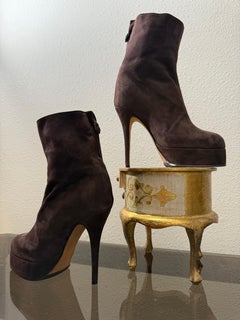 Massaro Bespoke Chocolate Brown Suede Platform Stiletto Ankle Boots